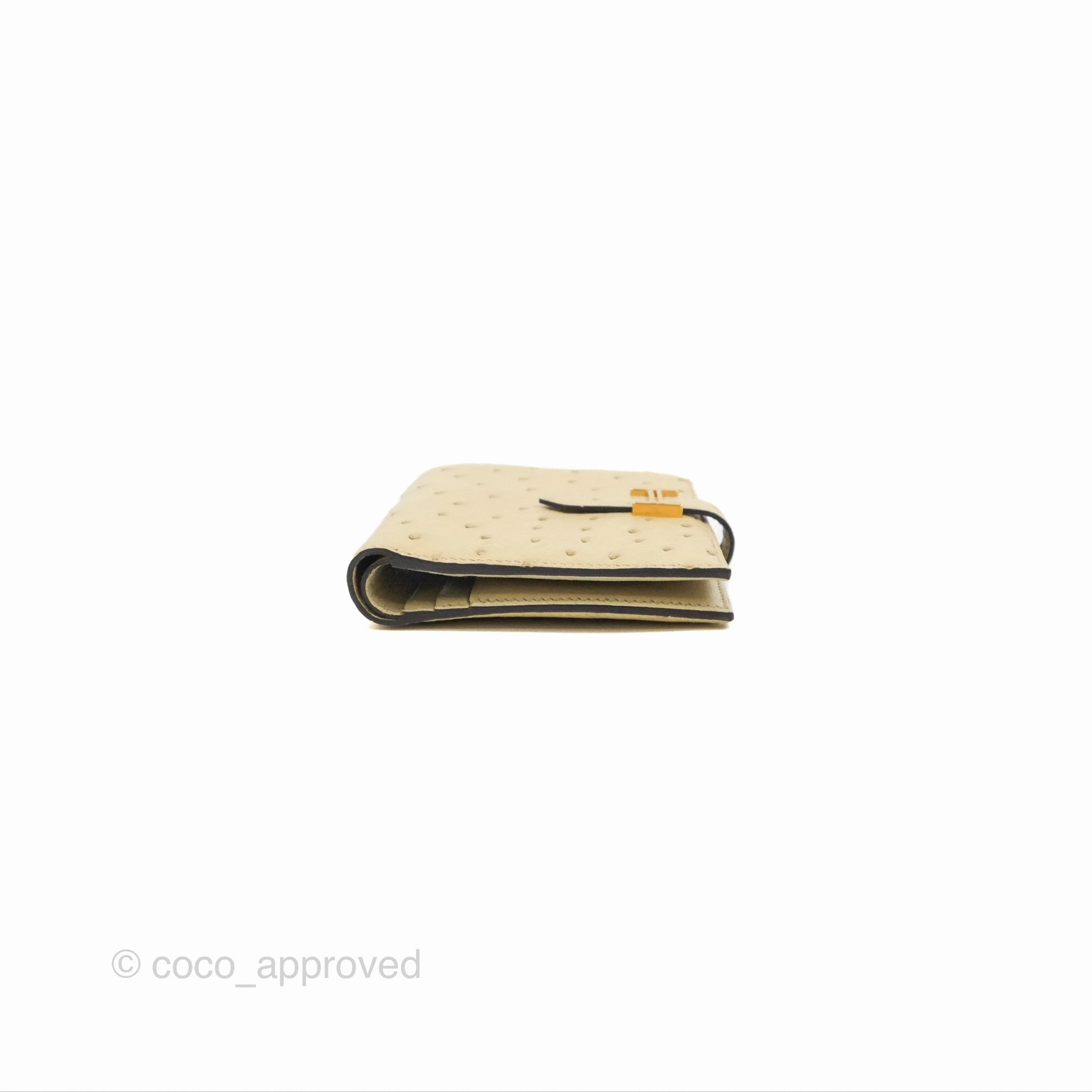 Hermes Bearn Compact Wallet Parchemin Autruche Gold Hardware