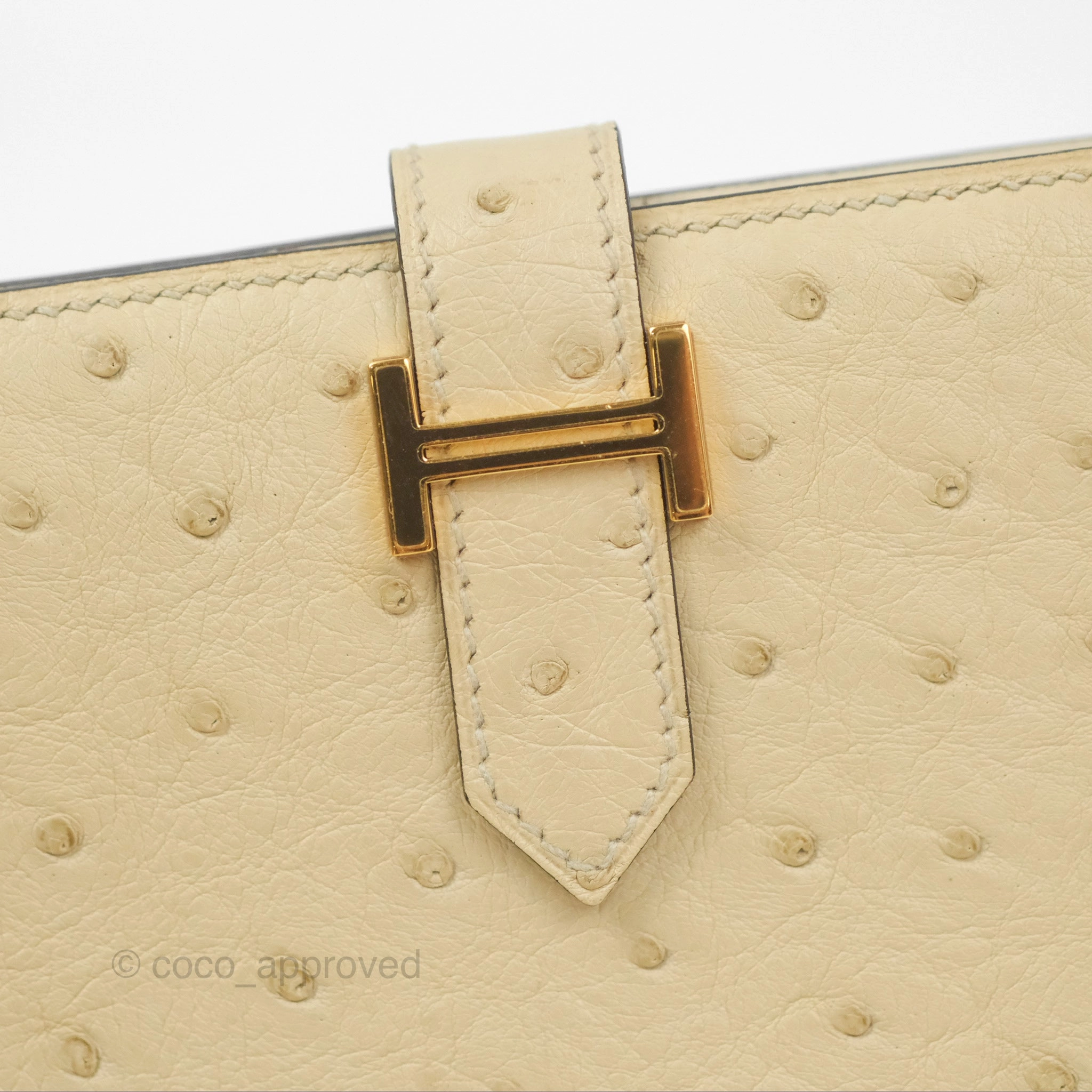 Hermes Bearn Compact Wallet Parchemin Autruche Gold Hardware
