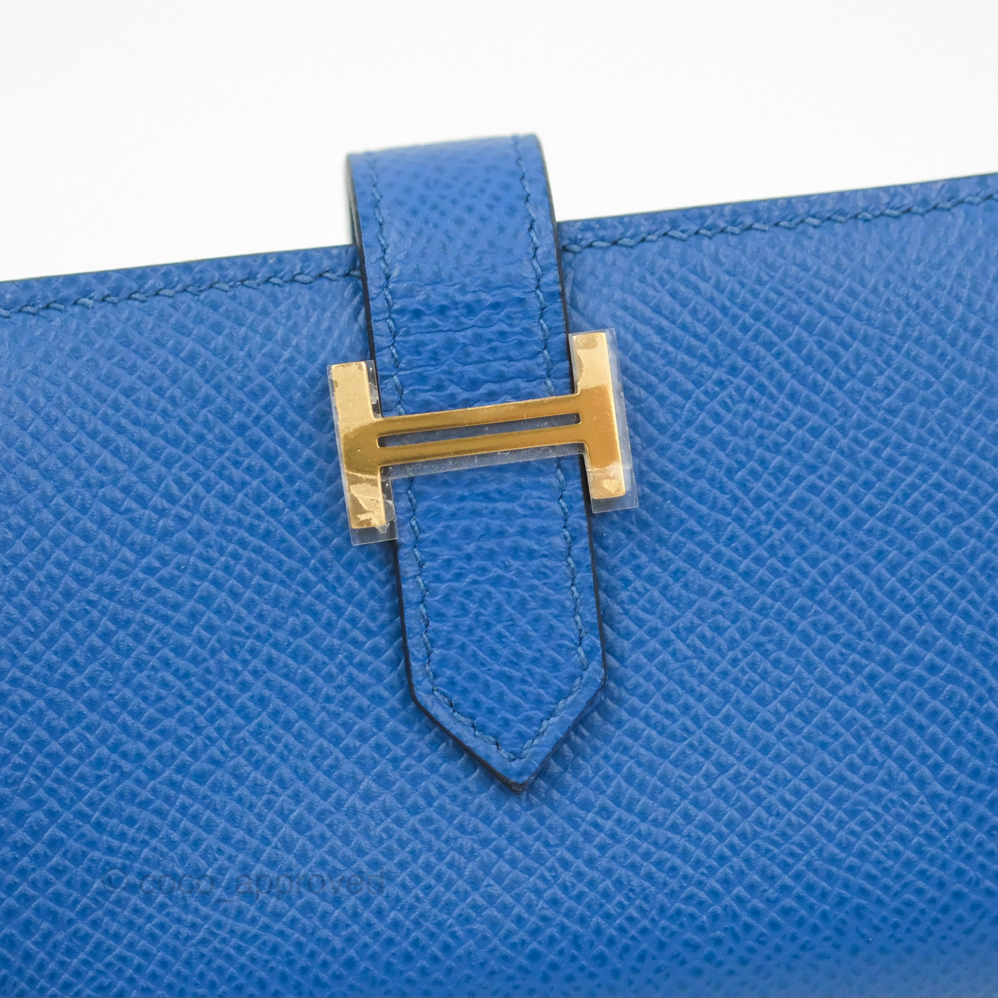 Hermes Bearn Mini Wallet Epsom Bleu De Fance Gold Hardware