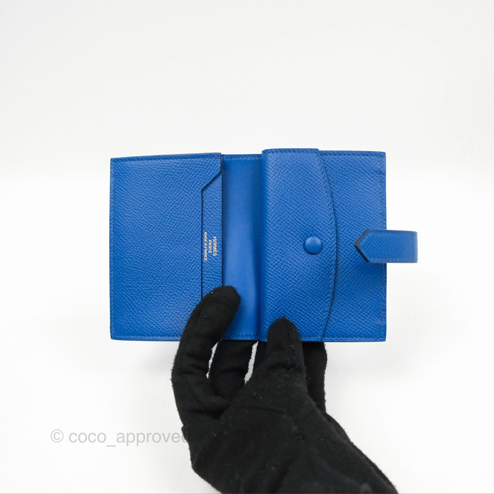 Hermes Bearn Mini Wallet Epsom Bleu De Fance Gold Hardware