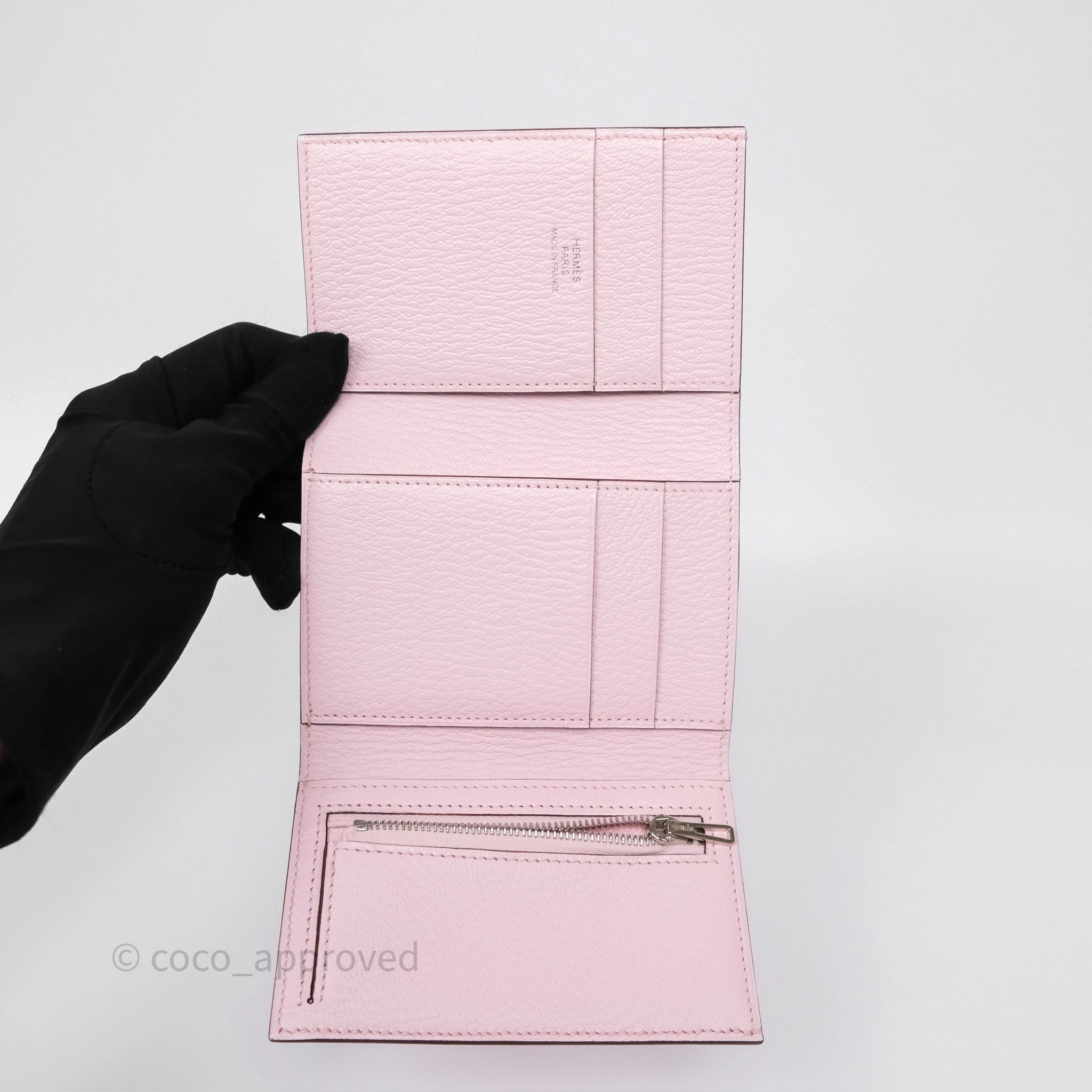 Hermes Bearn Trifold Compact Wallet Rose Darling M7 Chevre Mysore Palladium Hardware