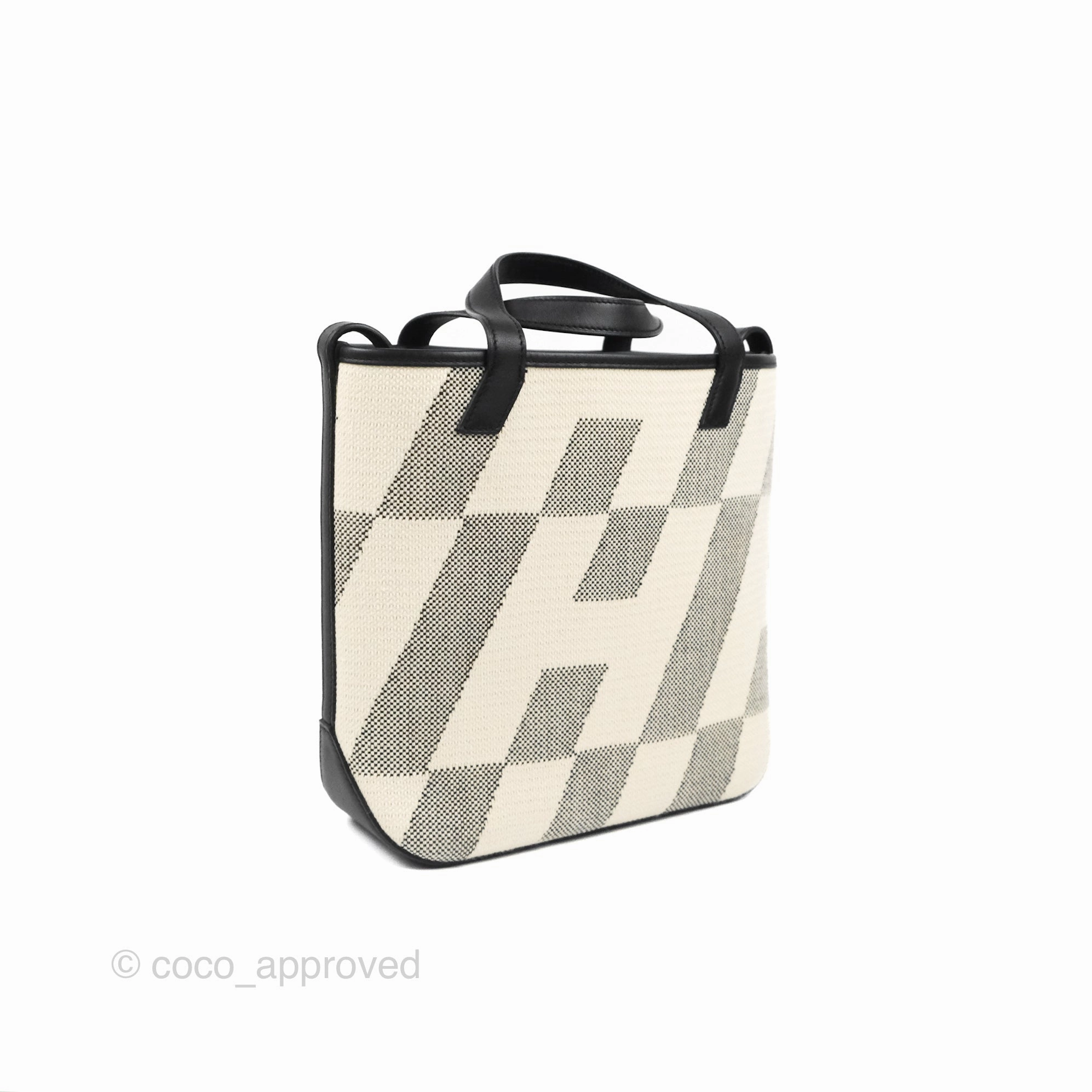 Hermes Cabas H En Biais 27 Black/Ecru Canvas