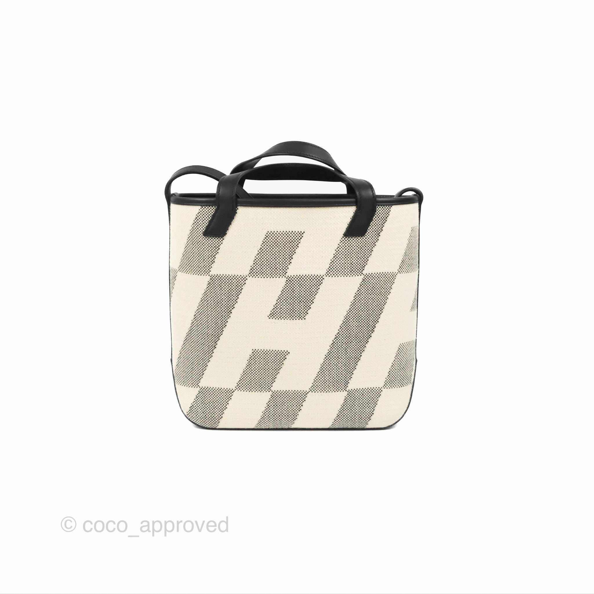 Hermes Cabas H En Biais 27 Black/Ecru Canvas