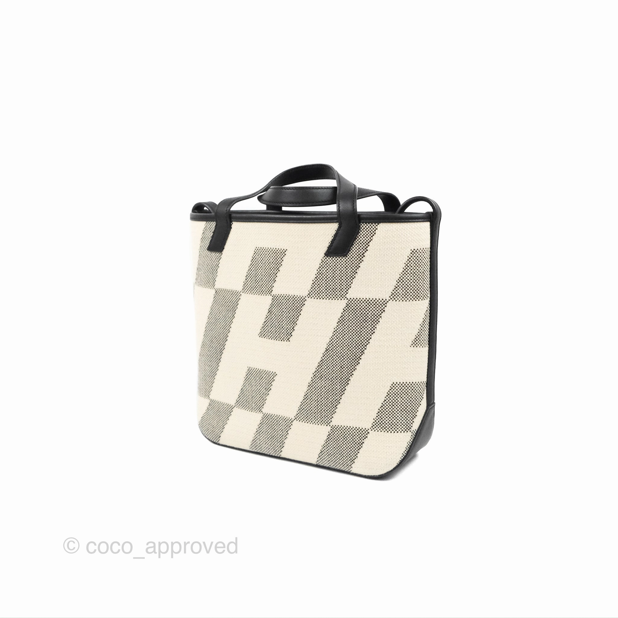 Hermes Cabas H En Biais 27 Black/Ecru Canvas