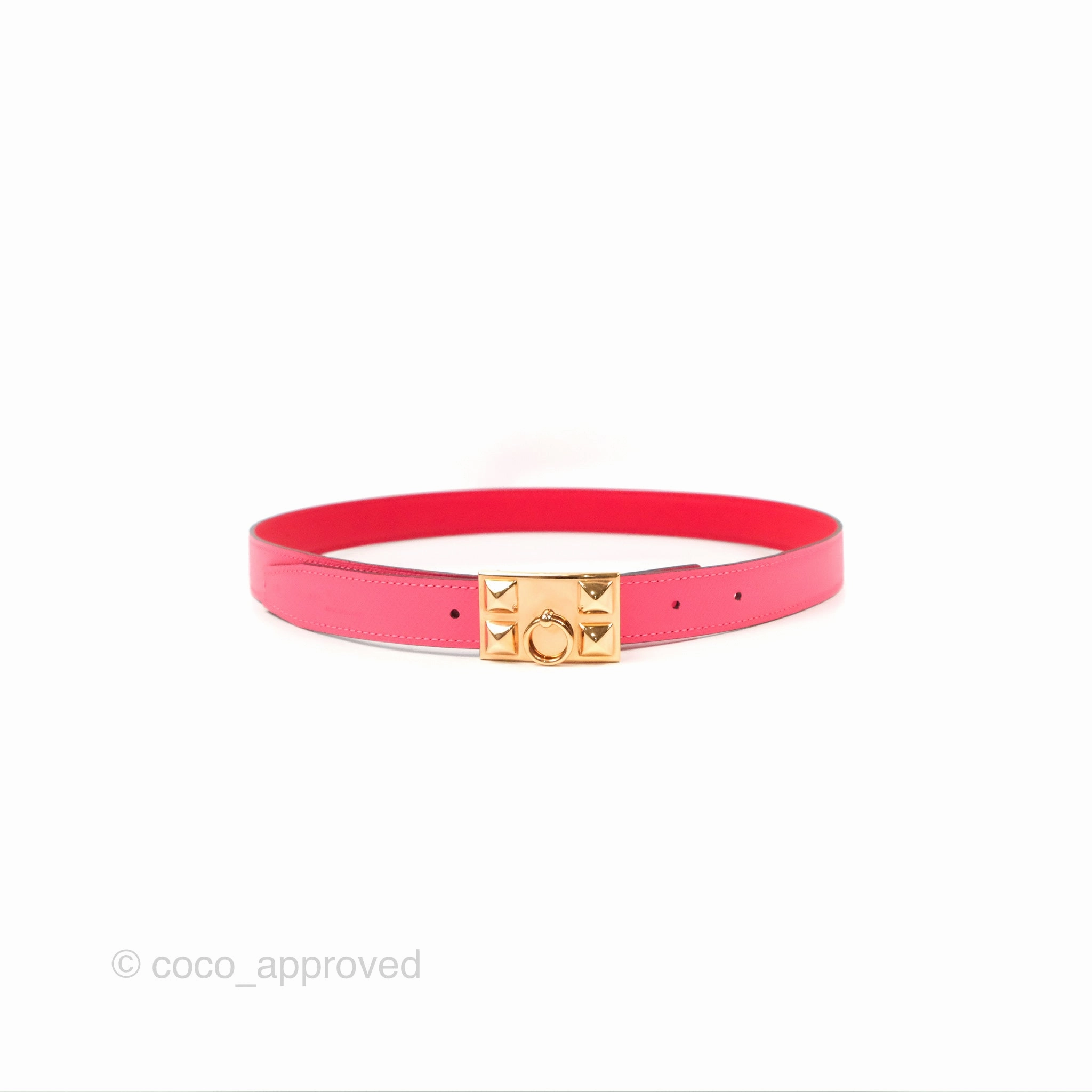 Hermes Collier de Chien Reversible Swift Pink Red Gold Hardware Size 80