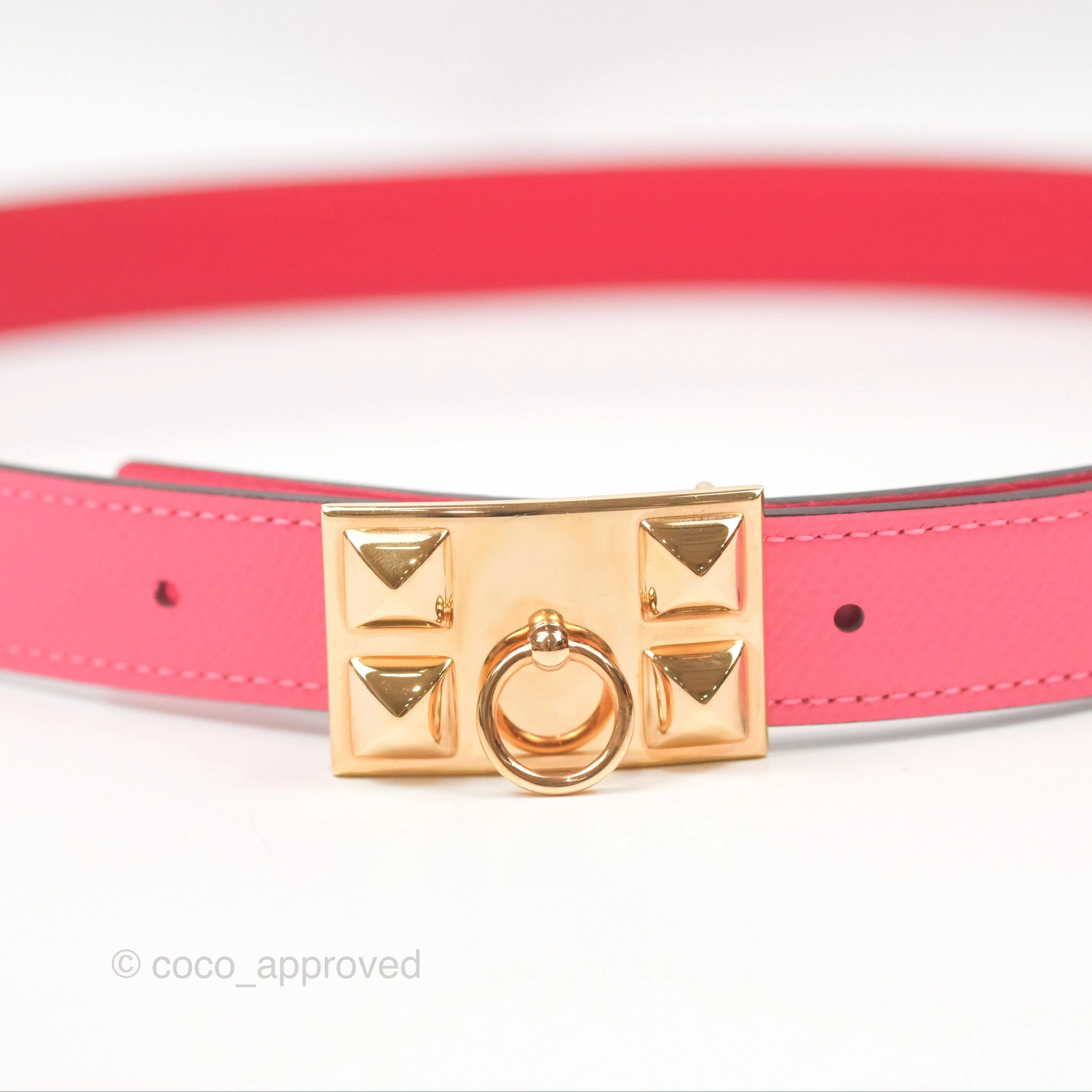 Hermes Collier de Chien Reversible Swift Pink Red Gold Hardware Size 80