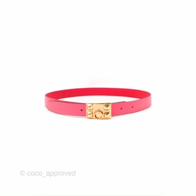 Hermes Collier de Chien Reversible Swift Pink Red Gold Hardware Size 80