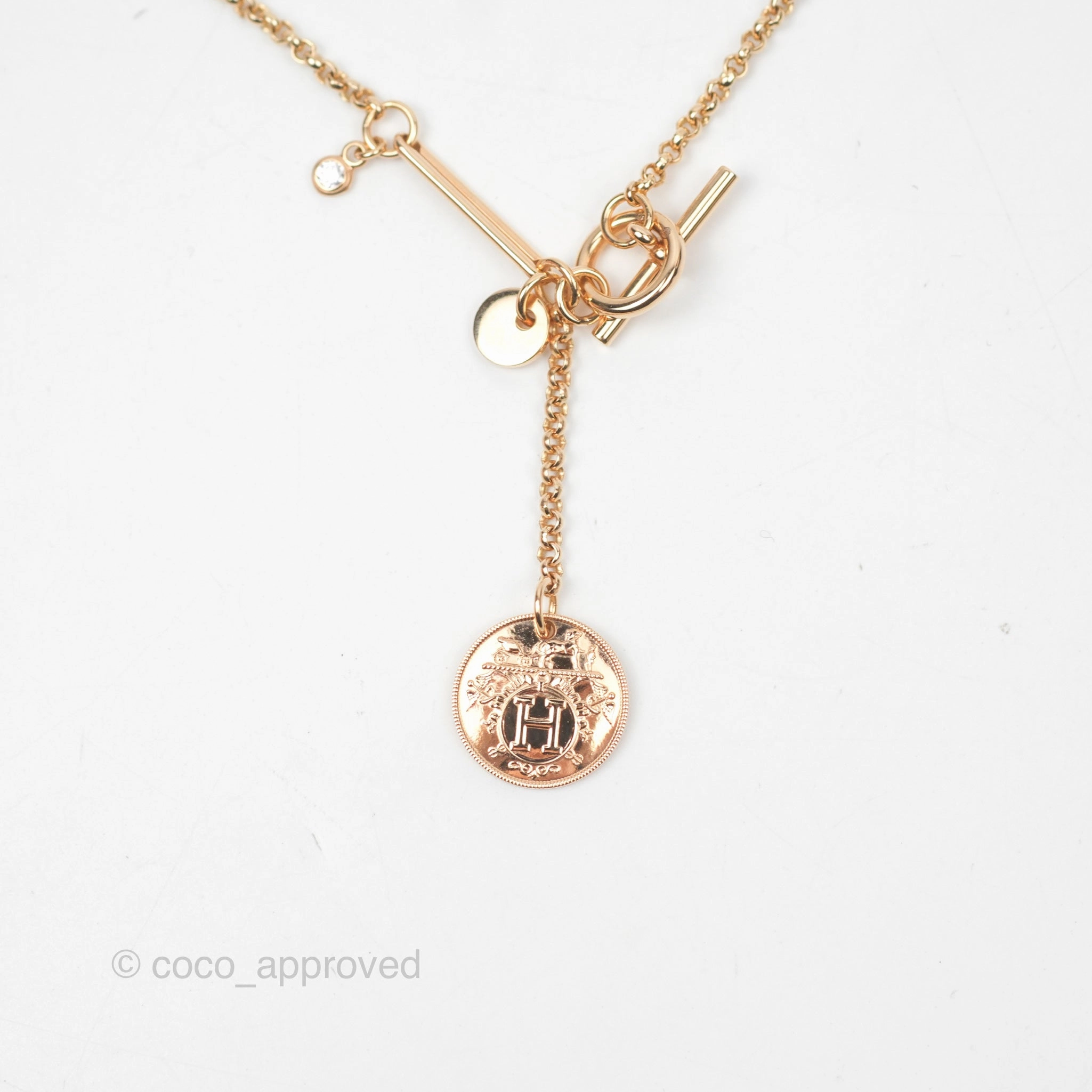 Hermes Ex-Libris Pendant Necklace PM Diamond Rose Gold Hardware