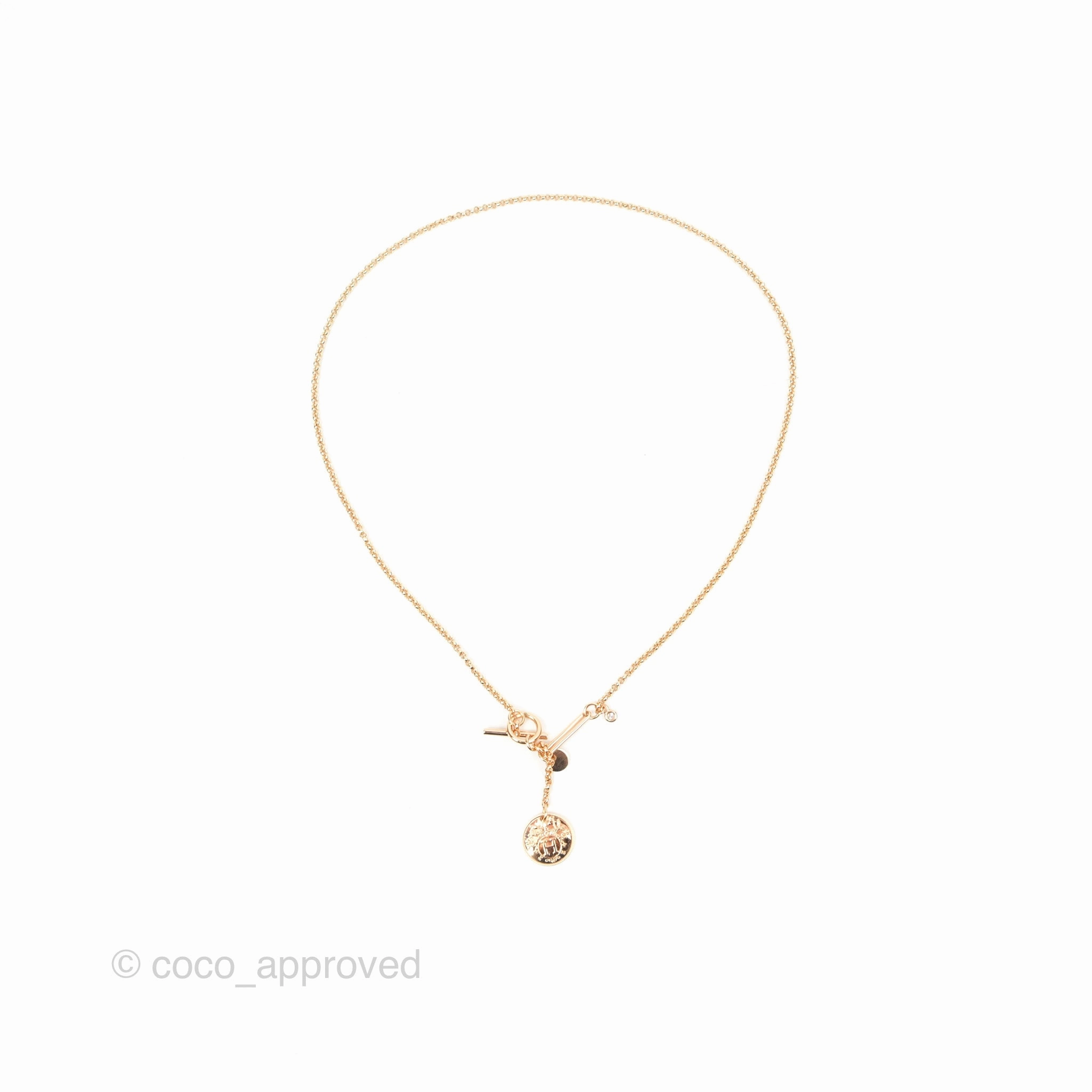 Hermes Ex-Libris Pendant Necklace PM Diamond Rose Gold Hardware