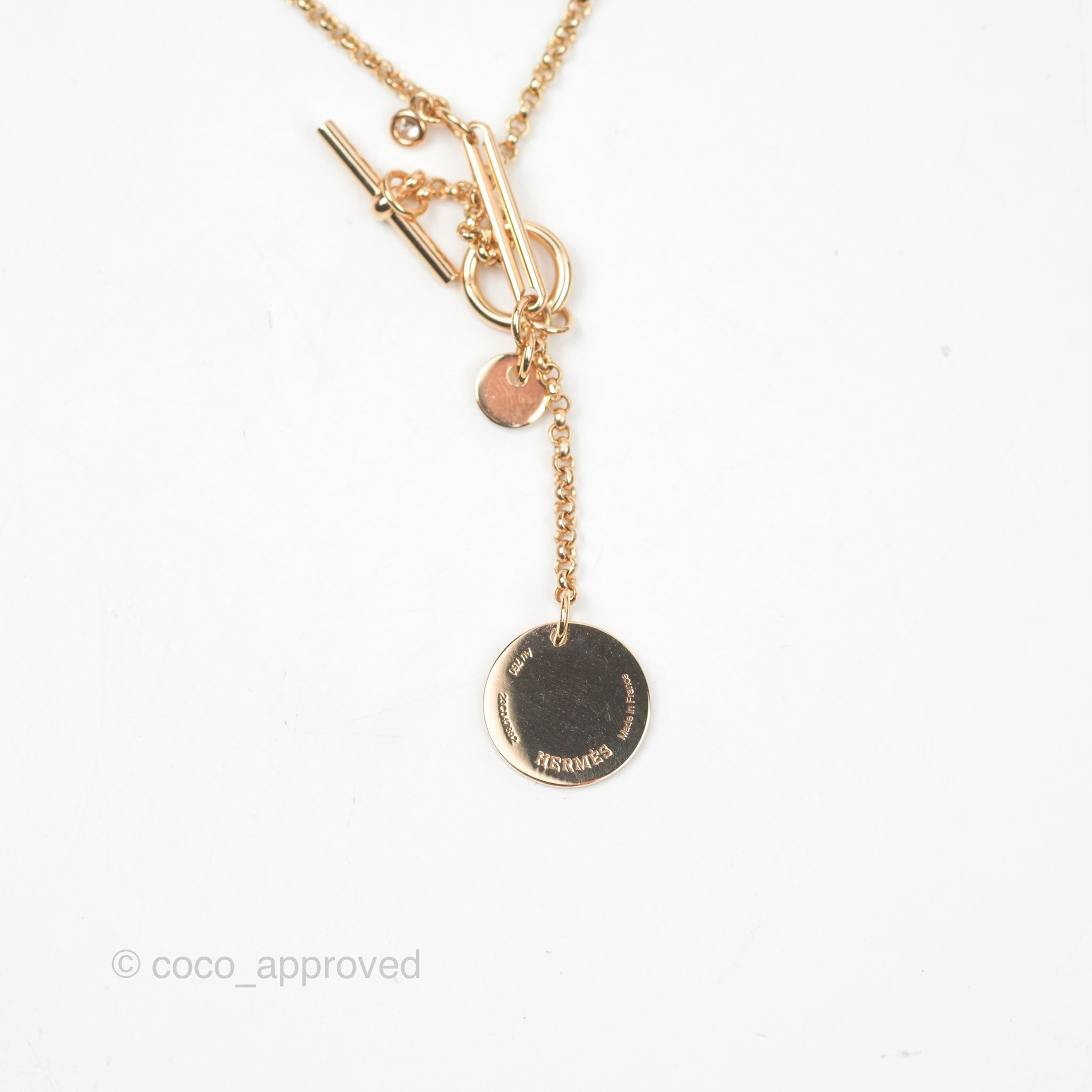 Hermes Ex-Libris Pendant Necklace PM Diamond Rose Gold Hardware