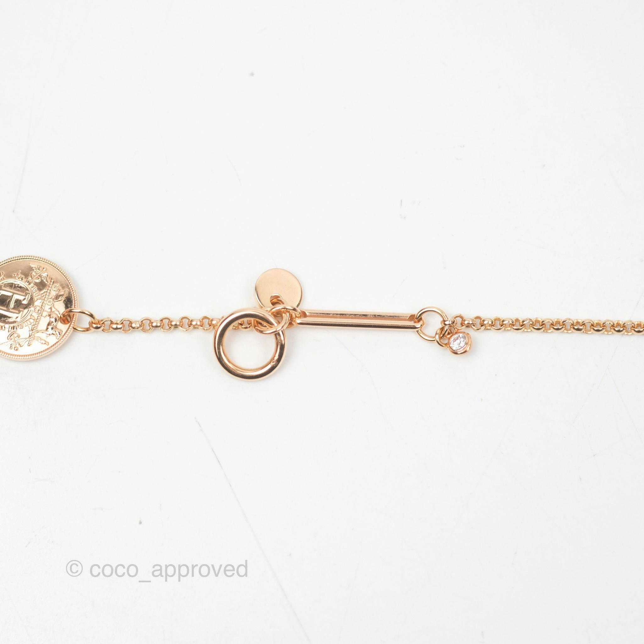 Hermes Ex-Libris Pendant Necklace PM Diamond Rose Gold Hardware