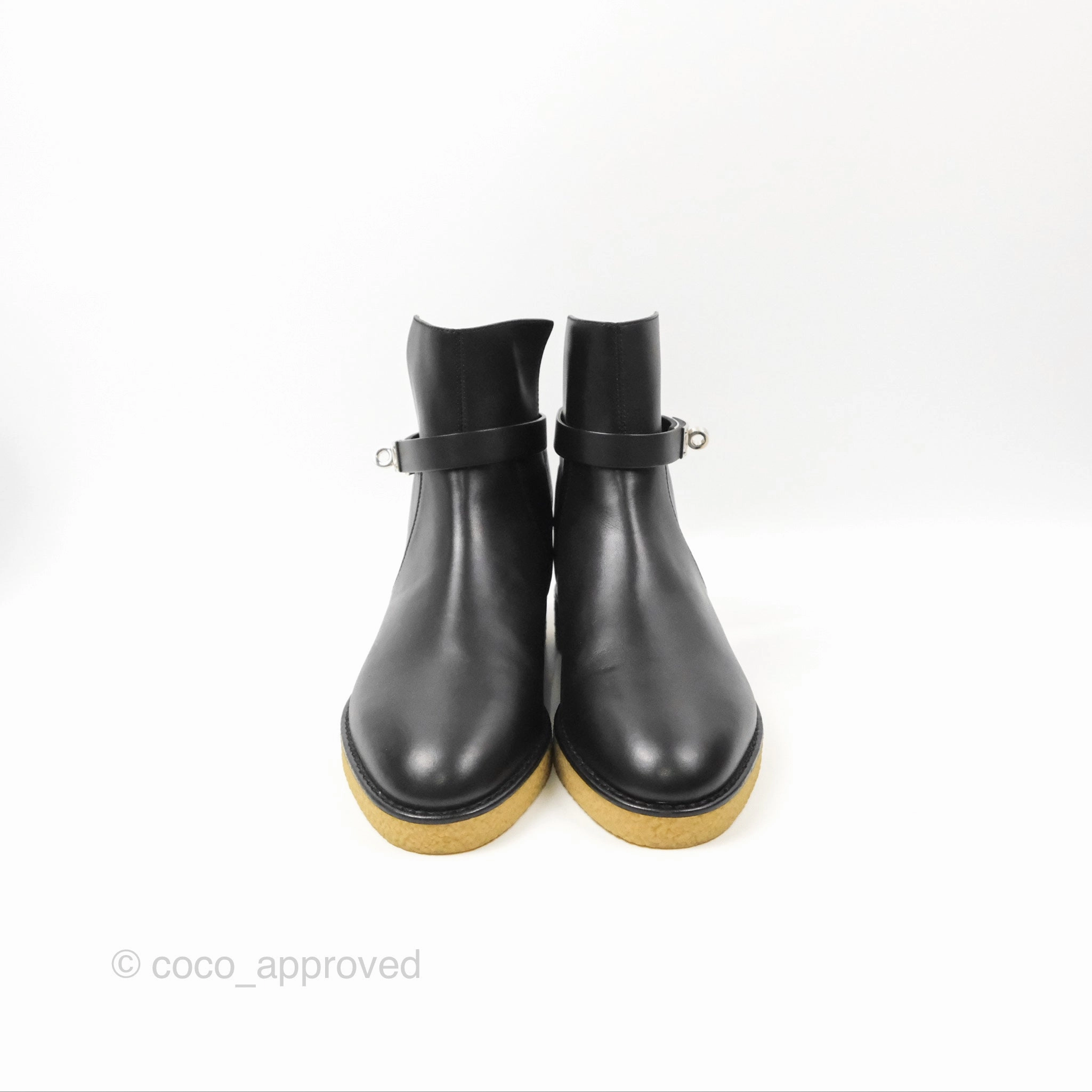 Hermes Follow Ankle Boots Black Calfskin Size 39