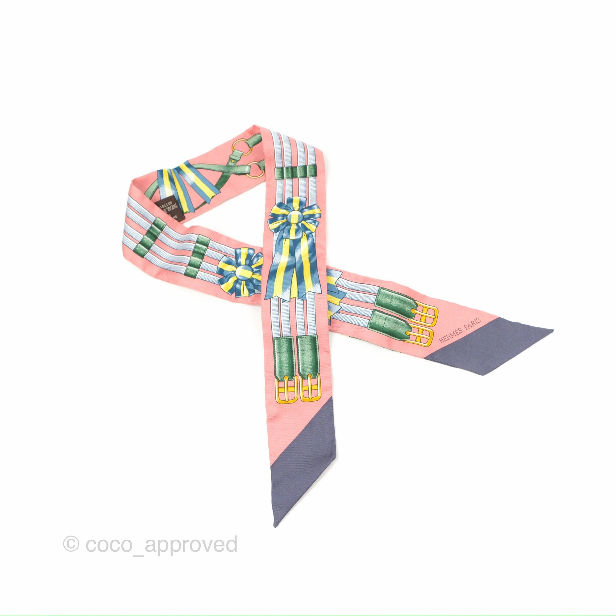 Hermes Jumping Twilly Scarf in Pink and Green Silk