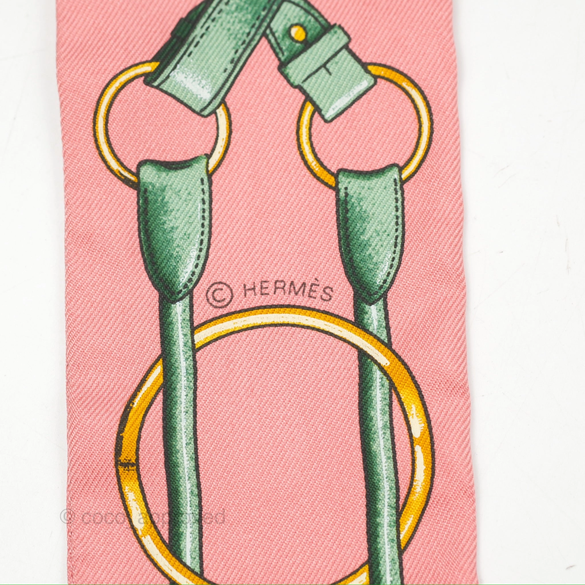 Hermes Jumping Twilly Scarf in Pink and Green Silk