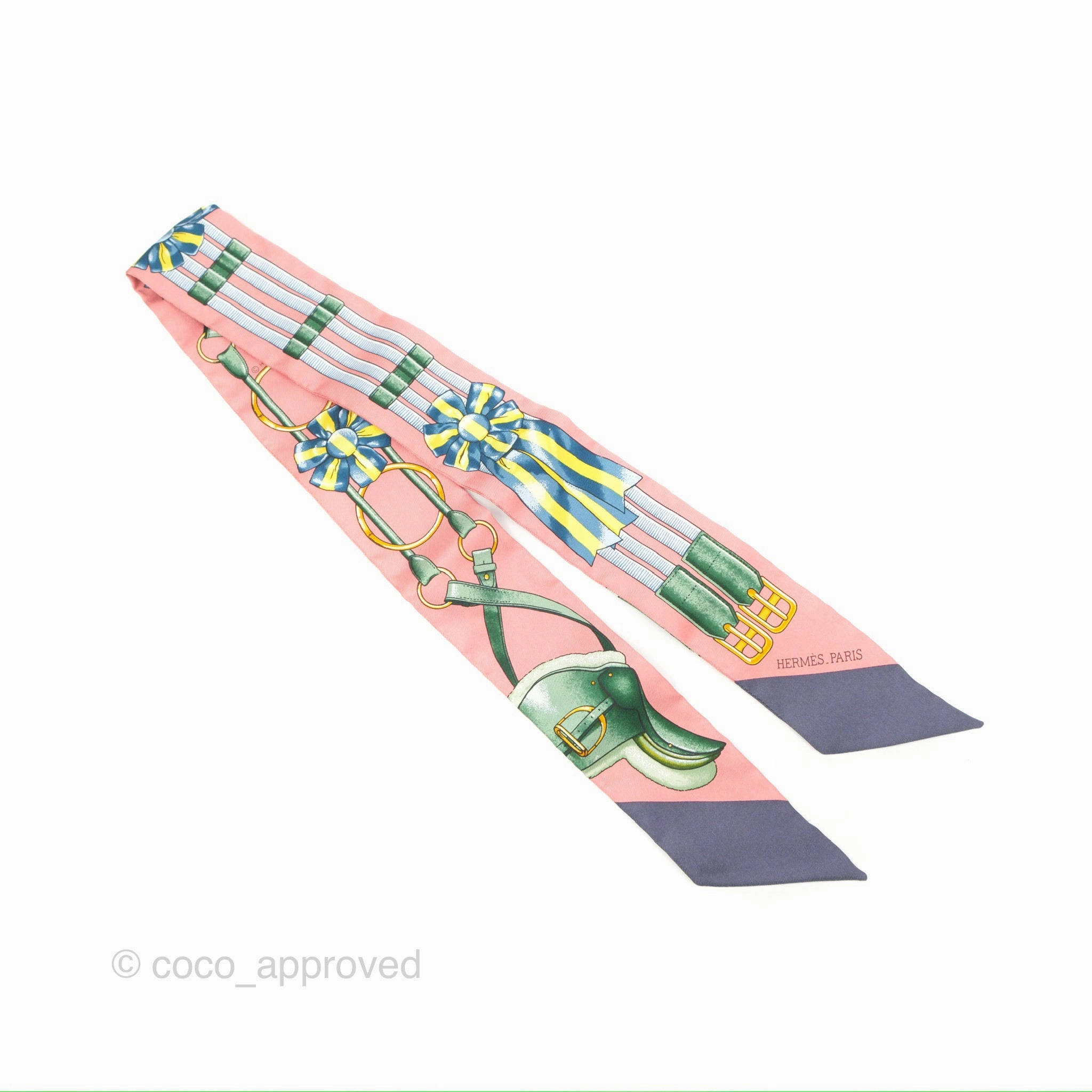 Hermes Jumping Twilly Scarf in Pink and Green Silk