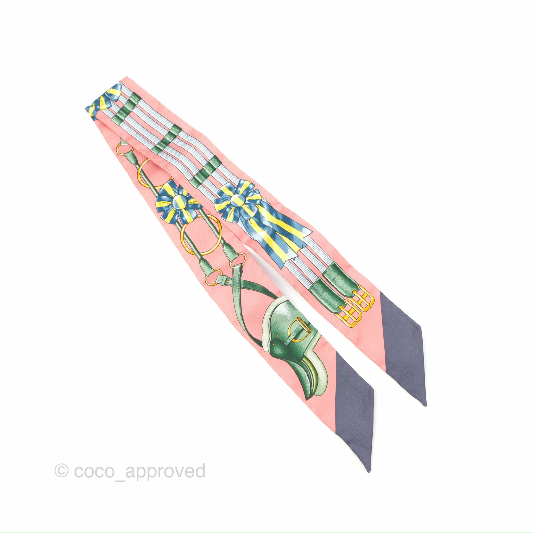 Hermes Jumping Twilly Scarf in Pink and Green Silk