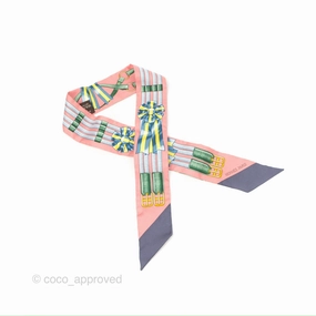 Hermes Jumping Twilly Scarf in Pink and Green Silk