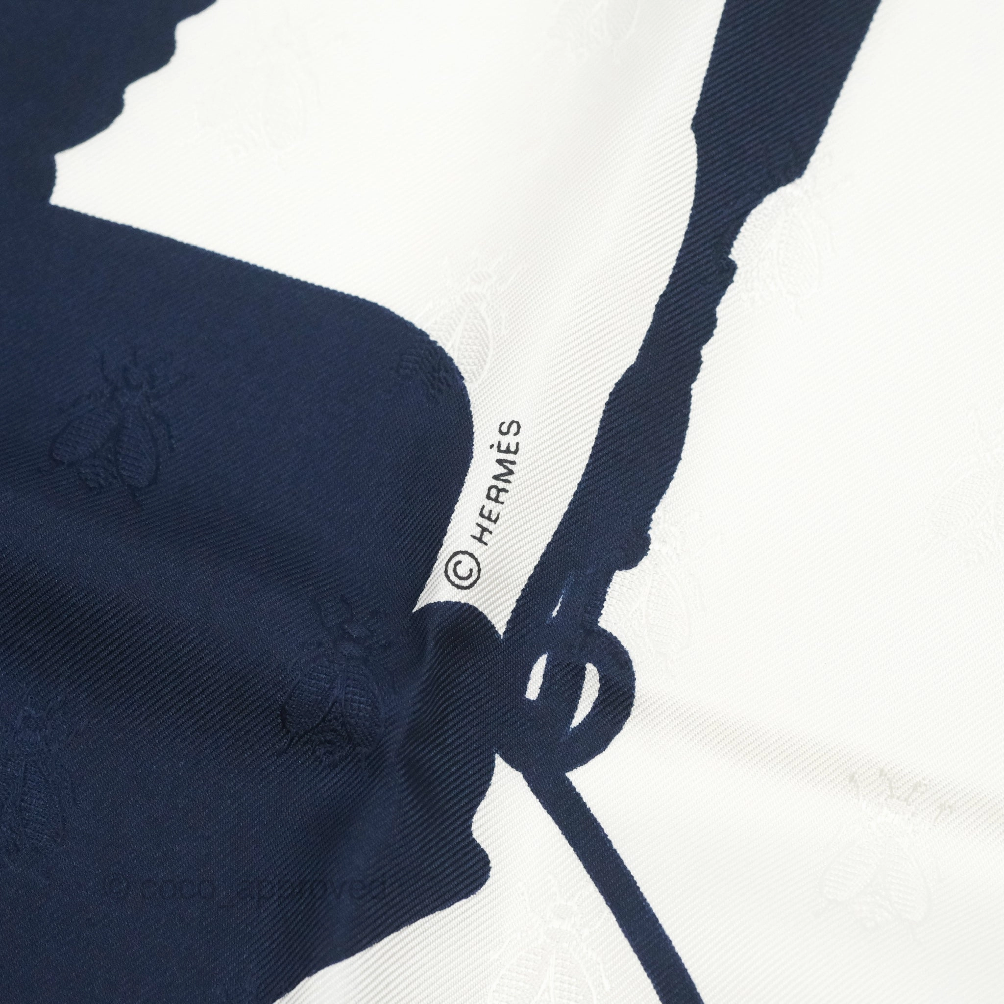 Hermes Silk Harnais De Cour Tattoo Scarf 90 Marine/ Blanc