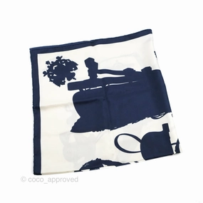 Hermes Silk Harnais De Cour Tattoo Scarf 90 Marine/ Blanc