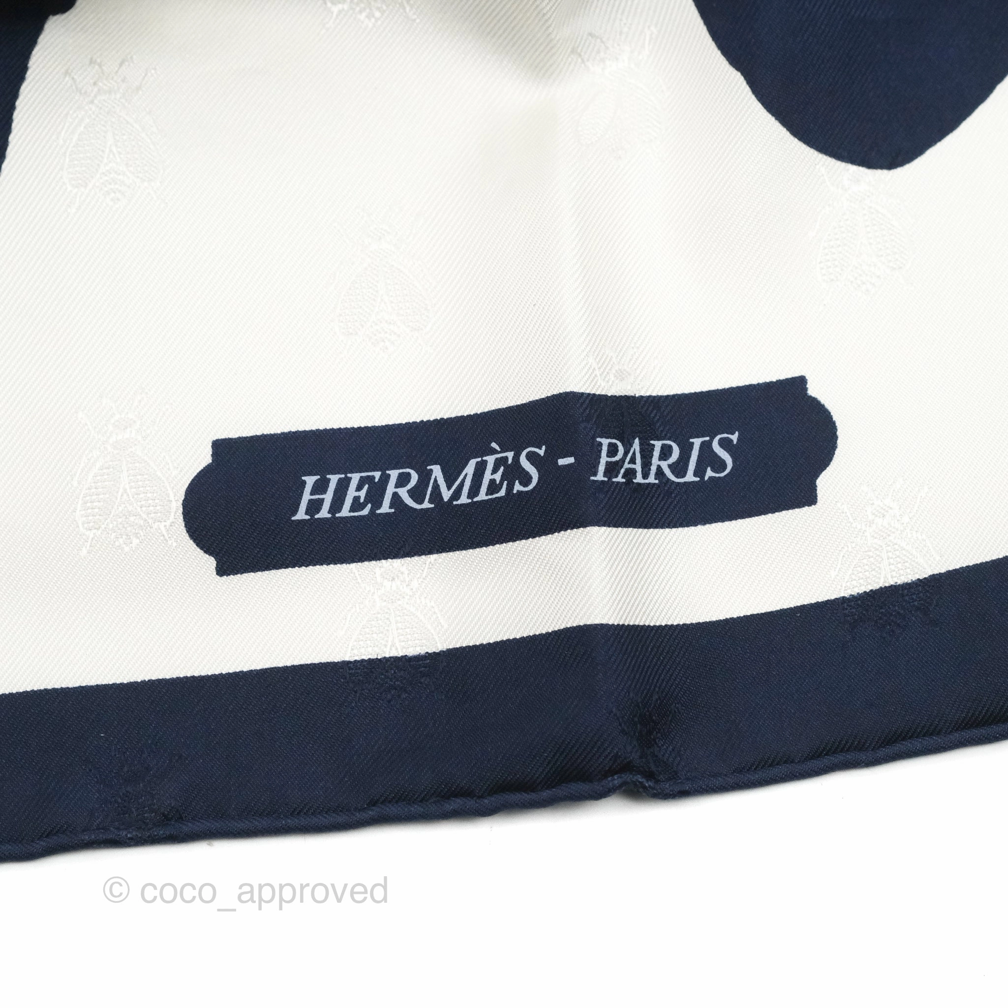 Hermes Silk Harnais De Cour Tattoo Scarf 90 Marine/ Blanc