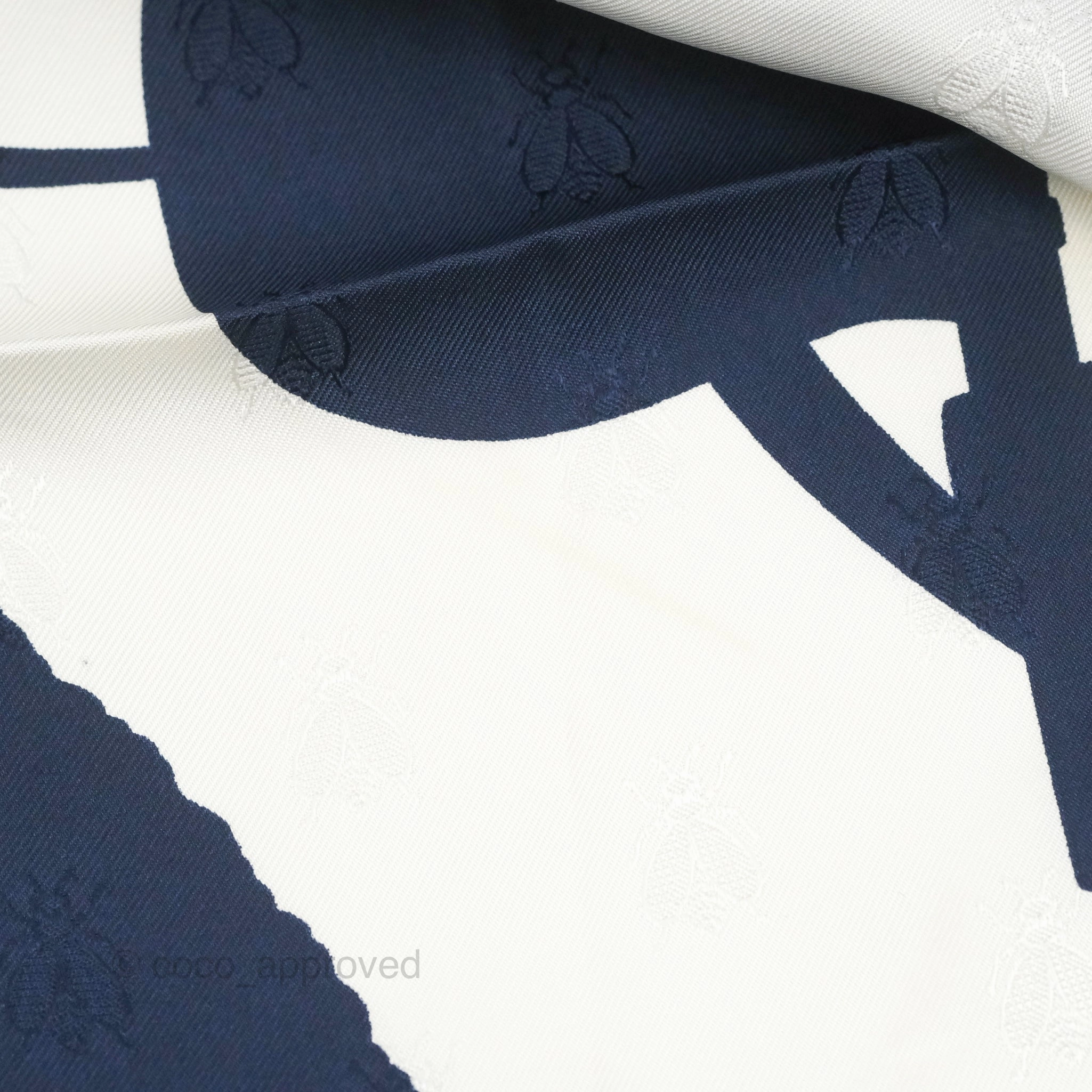 Hermes Silk Harnais De Cour Tattoo Scarf 90 Marine/ Blanc