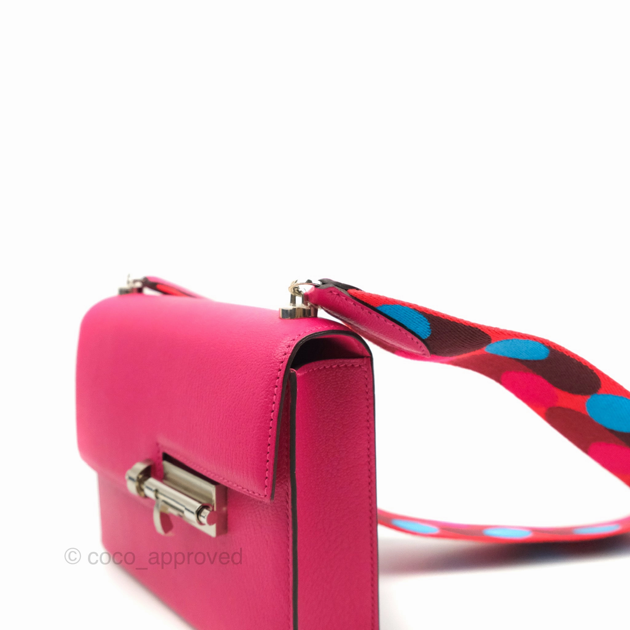 Hermes Verrou Mini Strap Rose Mex Chevre Mysore Flipperball Strap Palladium Hardware