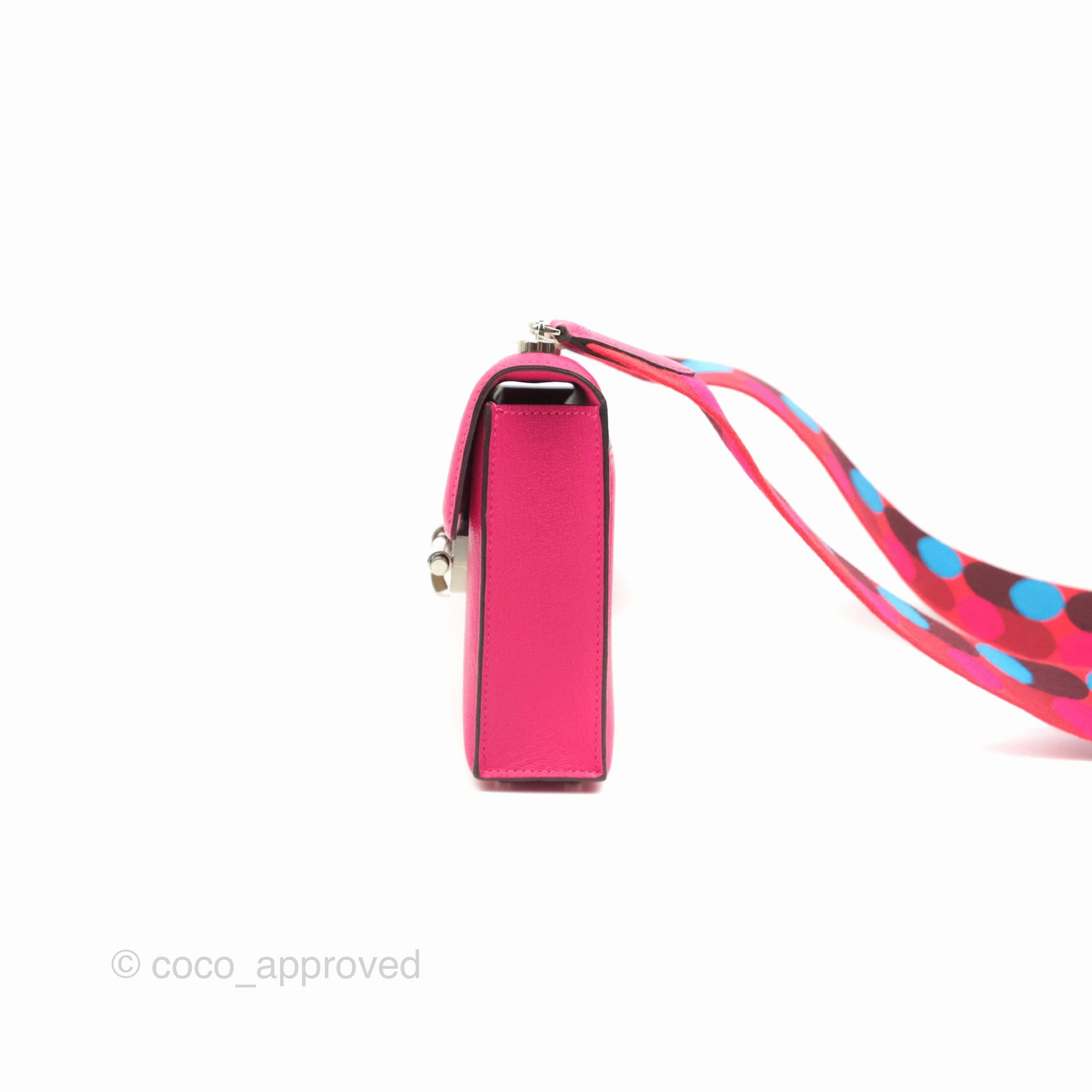 Hermes Verrou Mini Strap Rose Mex Chevre Mysore Flipperball Strap Palladium Hardware