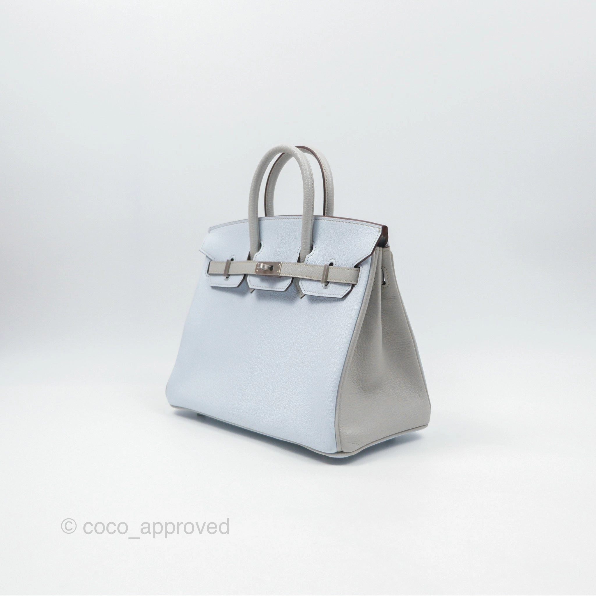 Herms Birkin 25 Retourne HSS Blue Brume T0/ Gris Perle 80 Chevre Mysore Palladium Hardware