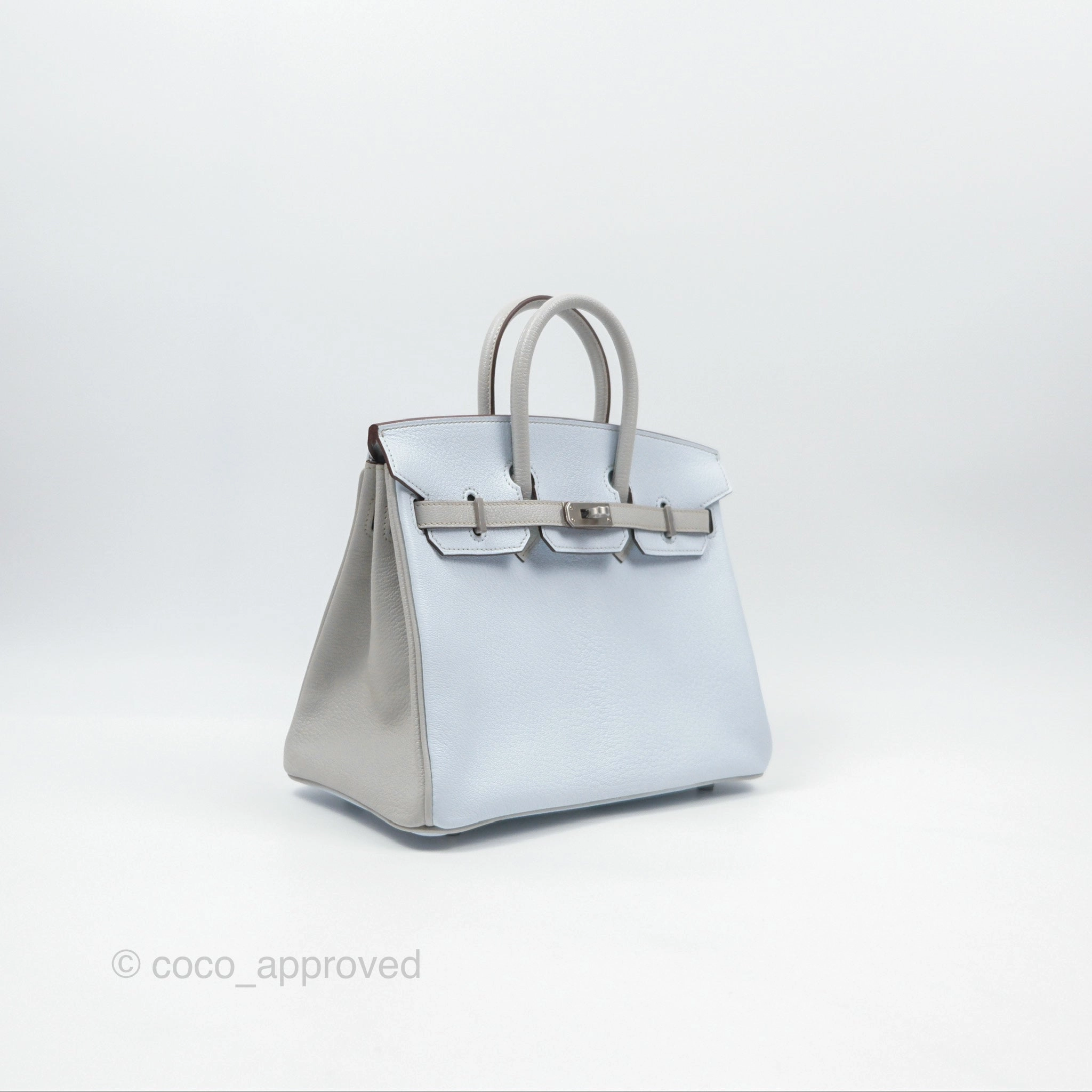 Herms Birkin 25 Retourne HSS Blue Brume T0/ Gris Perle 80 Chevre Mysore Palladium Hardware