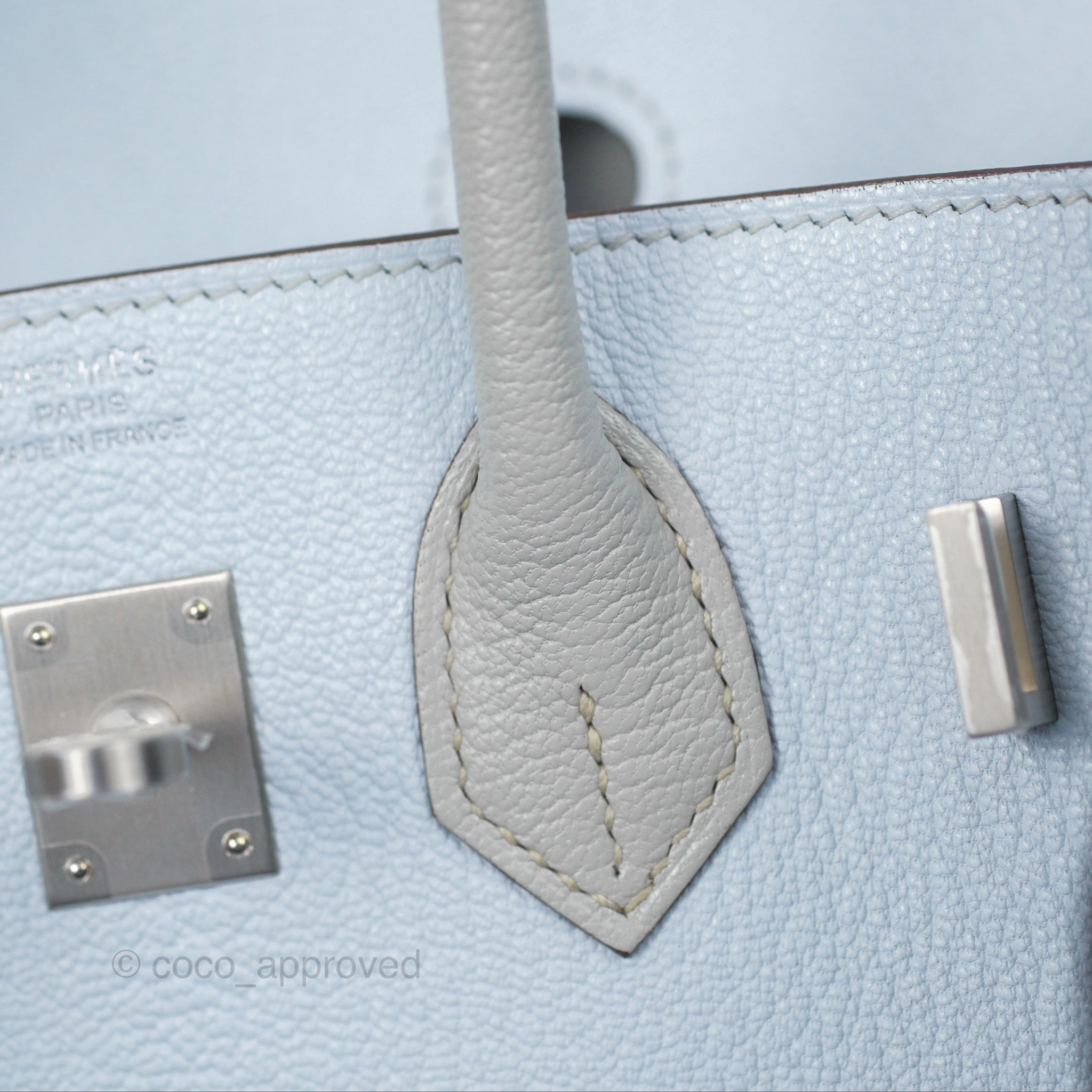 Herms Birkin 25 Retourne HSS Blue Brume T0/ Gris Perle 80 Chevre Mysore Palladium Hardware