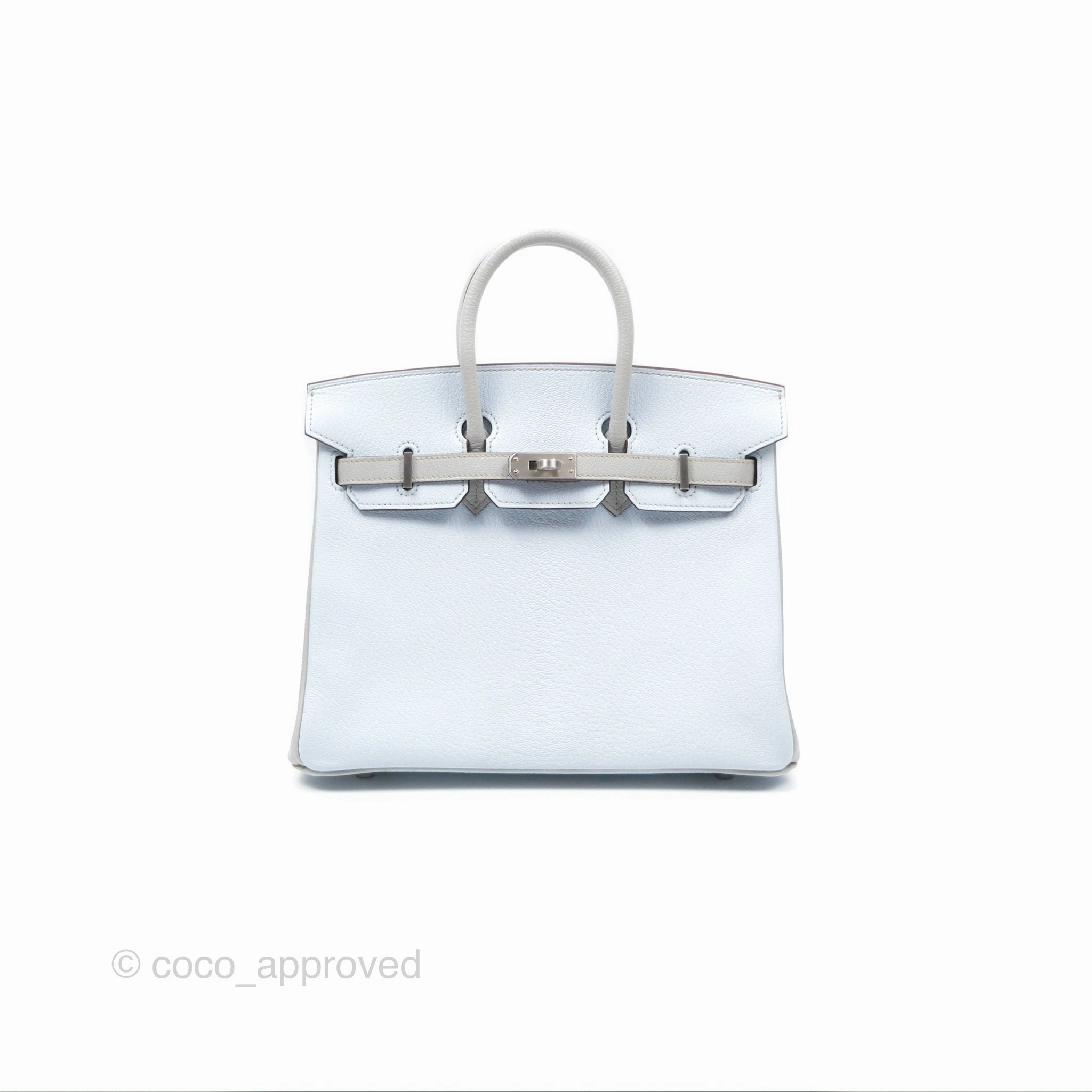 Herms Birkin 25 Retourne HSS Blue Brume T0/ Gris Perle 80 Chevre Mysore Palladium Hardware