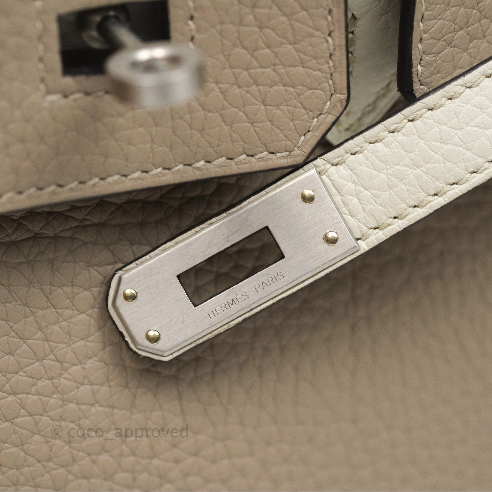 Herms Birkin 25 Special Order Retourne Gris Tourterelle 81 / Beton 8L Clemence Brushed Palladium Hardware