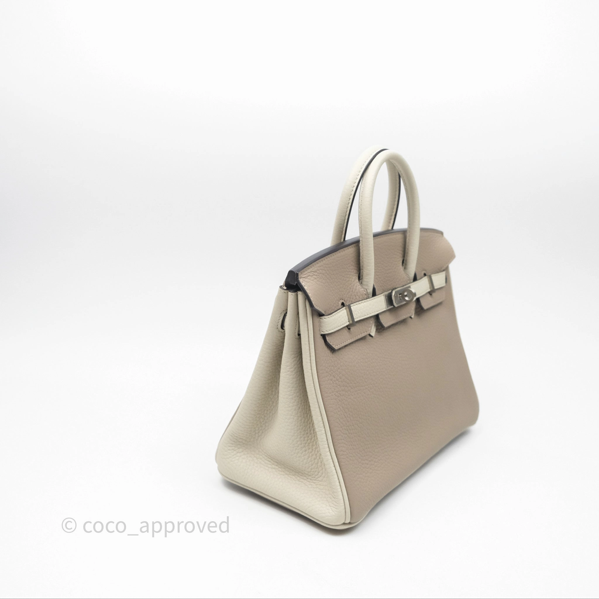 Herms Birkin 25 Special Order Retourne Gris Tourterelle 81 / Beton 8L Clemence Brushed Palladium Hardware