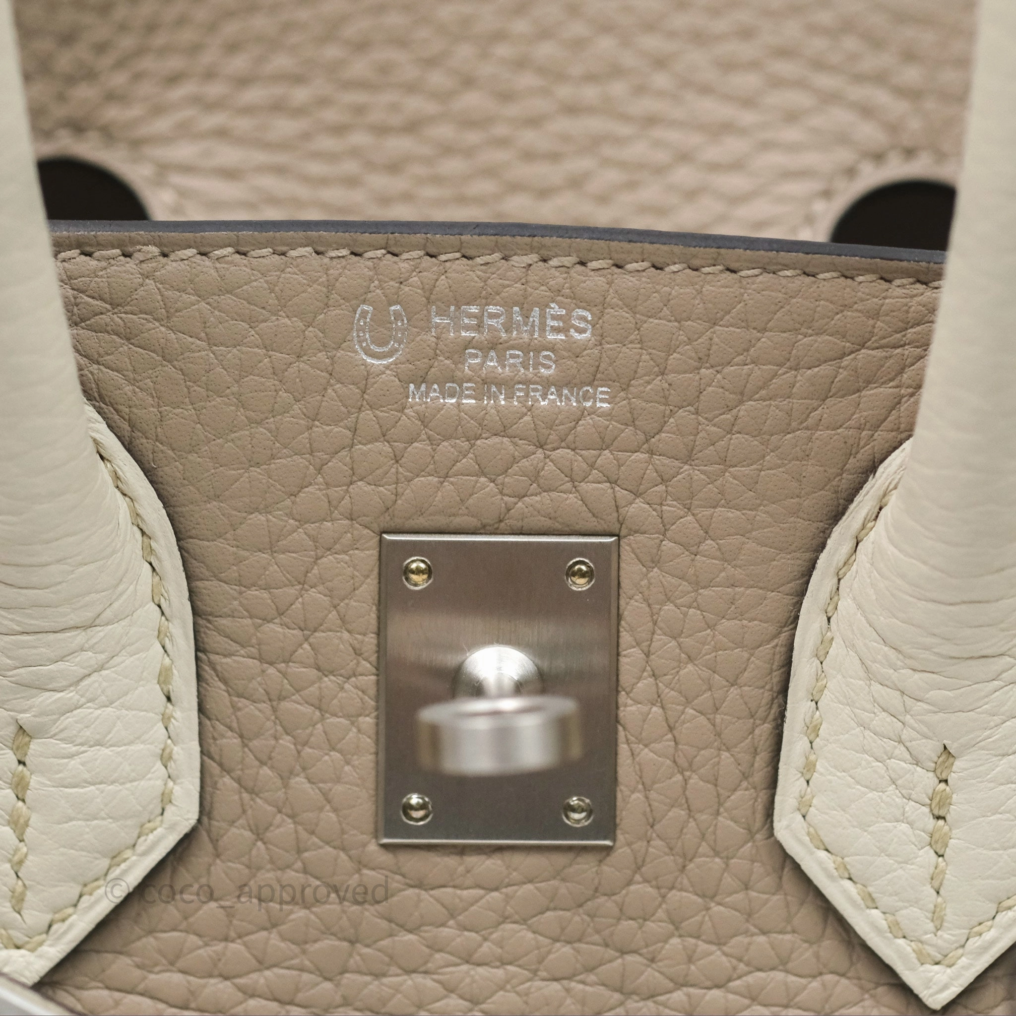 Herms Birkin 25 Special Order Retourne Gris Tourterelle 81 / Beton 8L Clemence Brushed Palladium Hardware