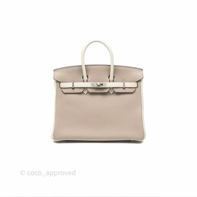 Herms Birkin 25 Special Order Retourne Gris Tourterelle 81 / Beton 8L Clemence Brushed Palladium Hardware