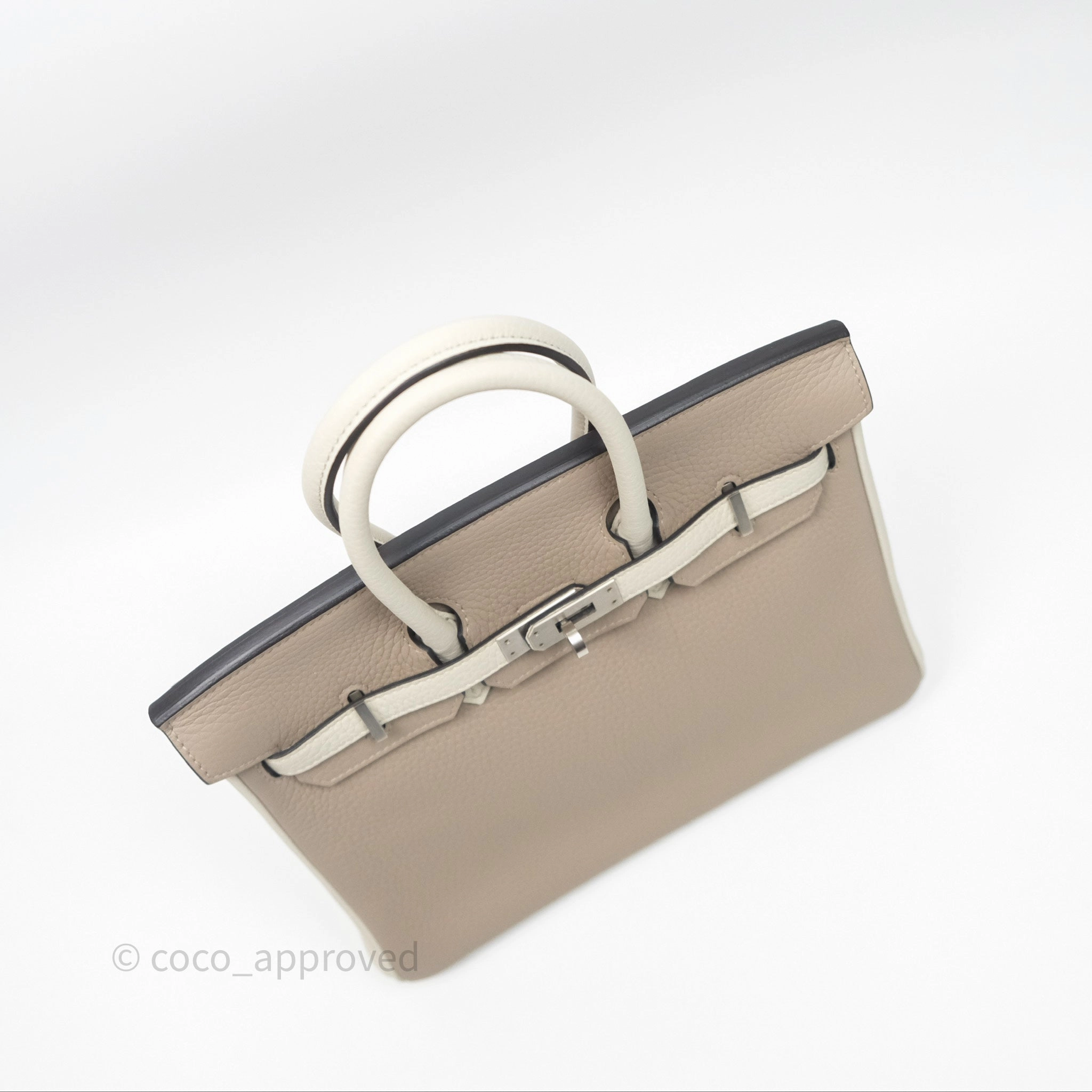 Herms Birkin 25 Special Order Retourne Gris Tourterelle 81 / Beton 8L Clemence Brushed Palladium Hardware