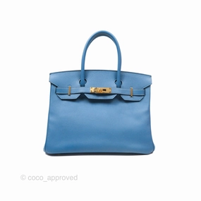 Herms Birkin 30 Retourne Bleu Brighton 7E Epsom Gold Hardware
