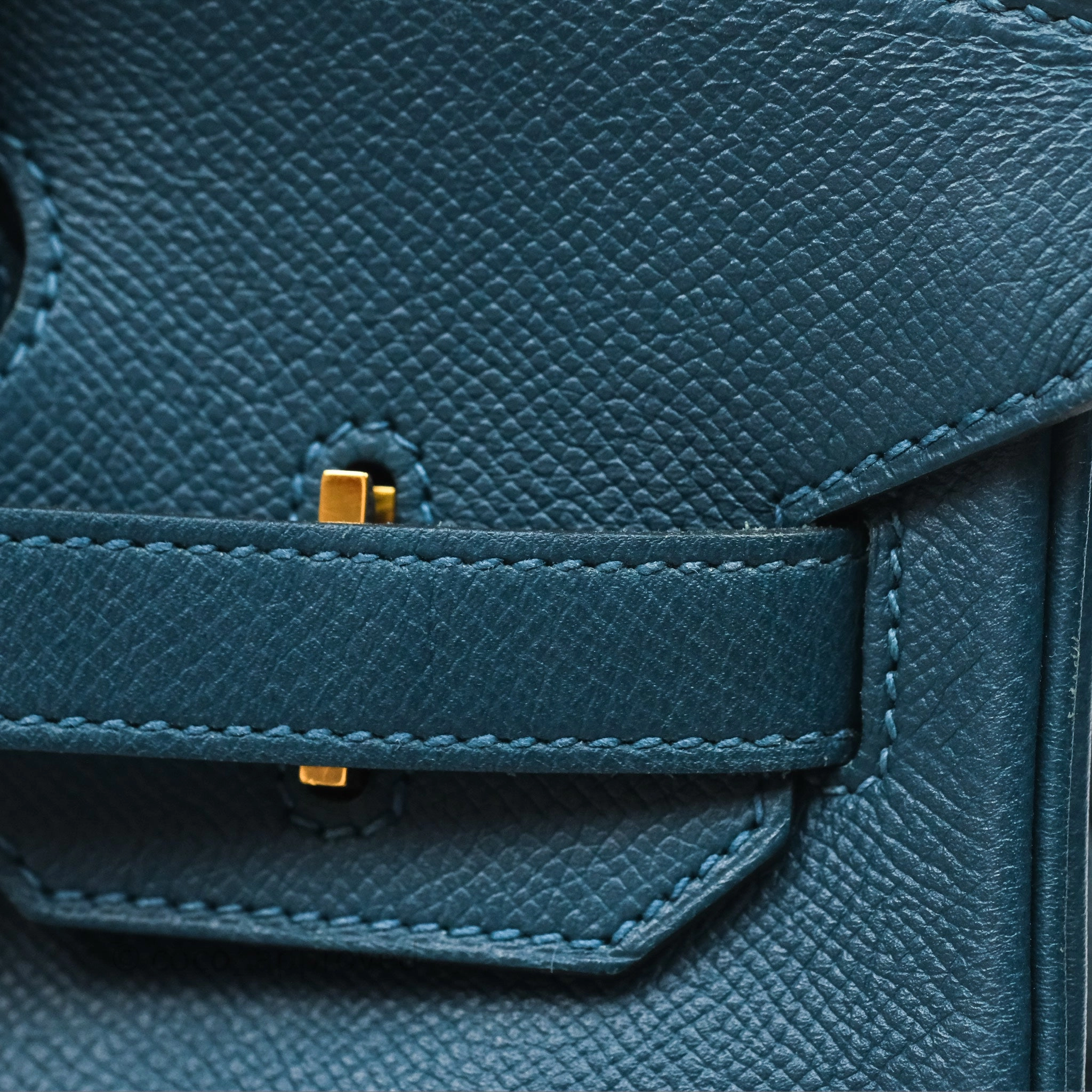 Herms Birkin 30 Retourne Bleu de Prusse 7P Epsom Gold Hardware