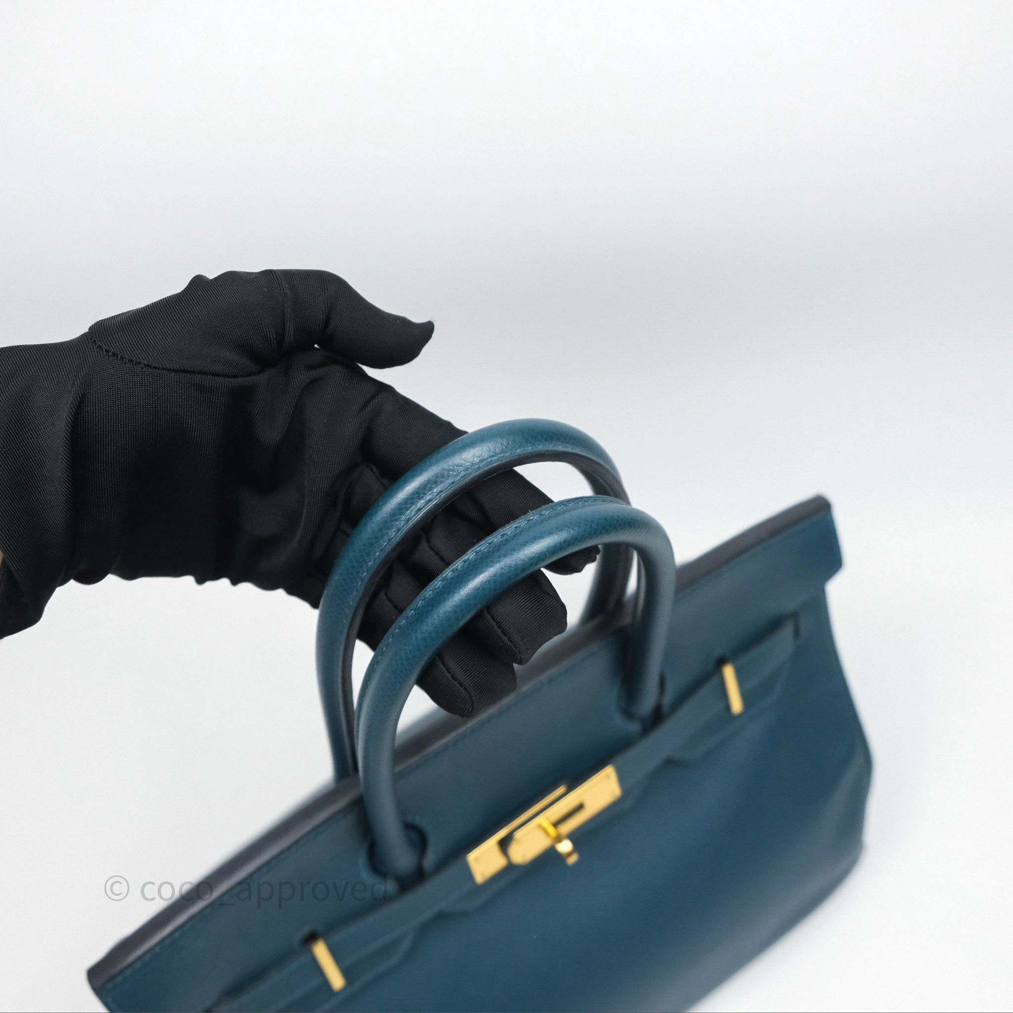 Herms Birkin 30 Retourne Bleu de Prusse 7P Epsom Gold Hardware