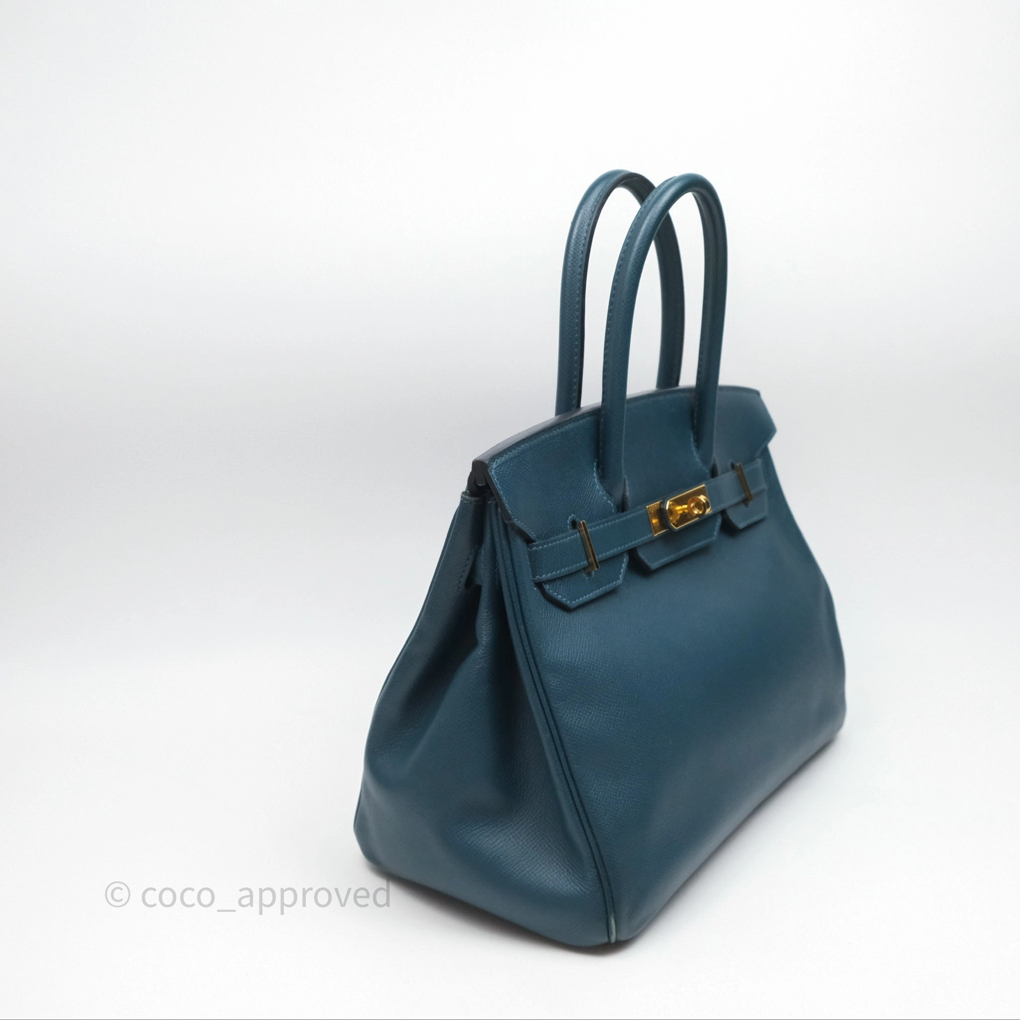 Herms Birkin 30 Retourne Bleu de Prusse 7P Epsom Gold Hardware