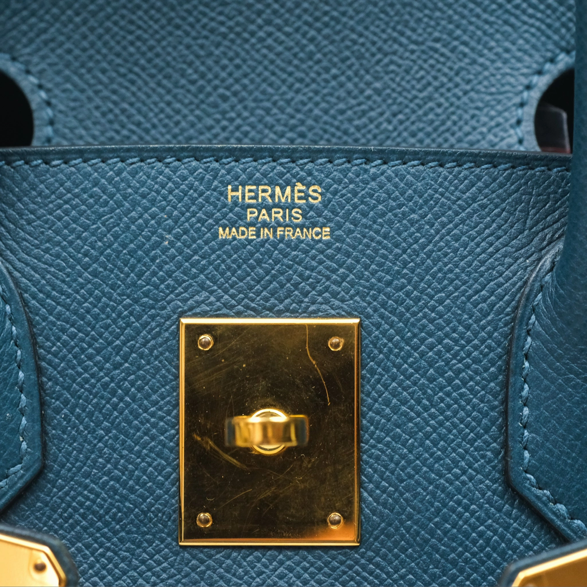 Herms Birkin 30 Retourne Bleu de Prusse 7P Epsom Gold Hardware