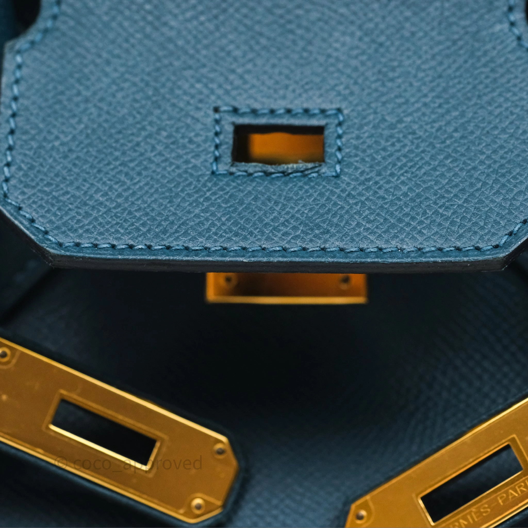 Herms Birkin 30 Retourne Bleu de Prusse 7P Epsom Gold Hardware