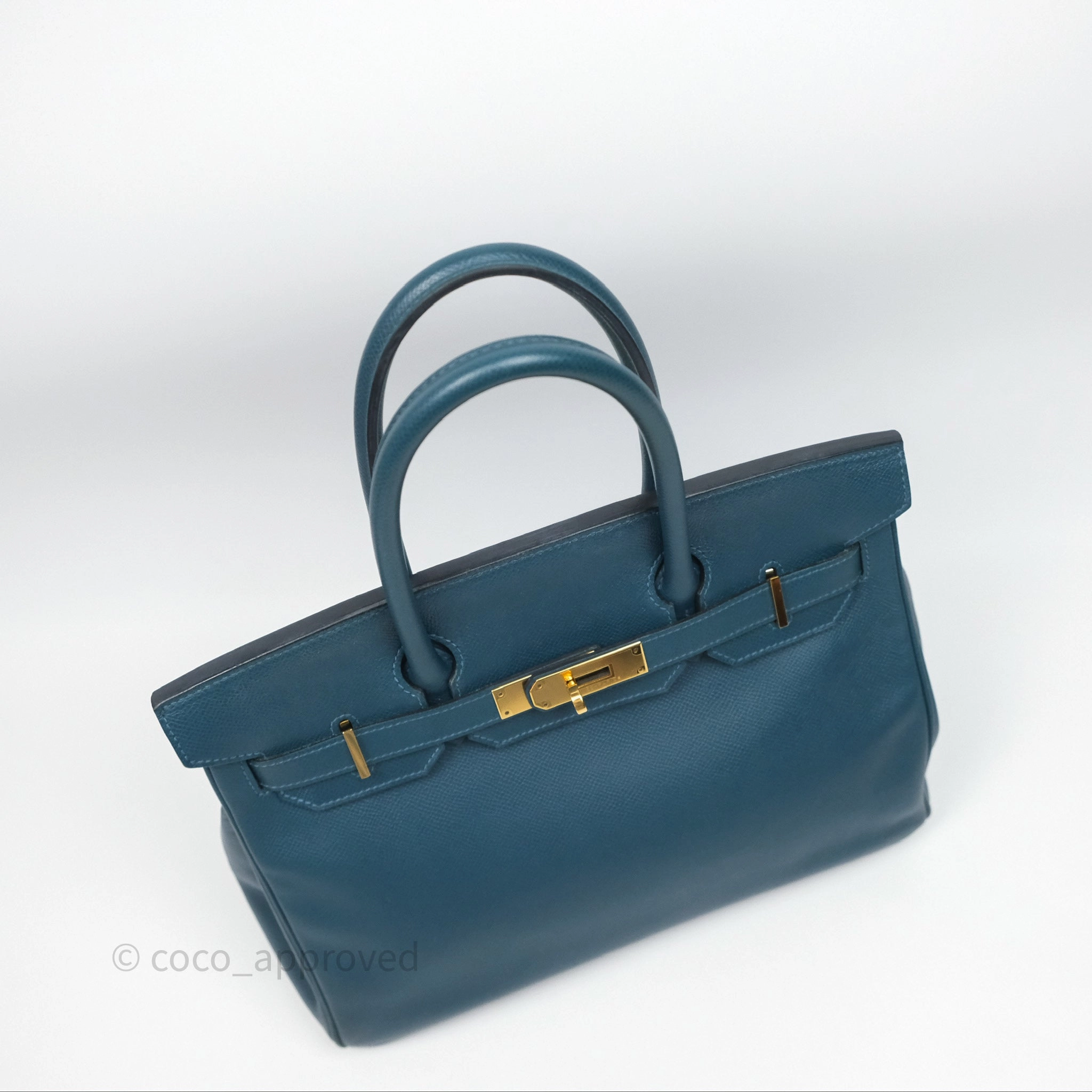 Herms Birkin 30 Retourne Bleu de Prusse 7P Epsom Gold Hardware