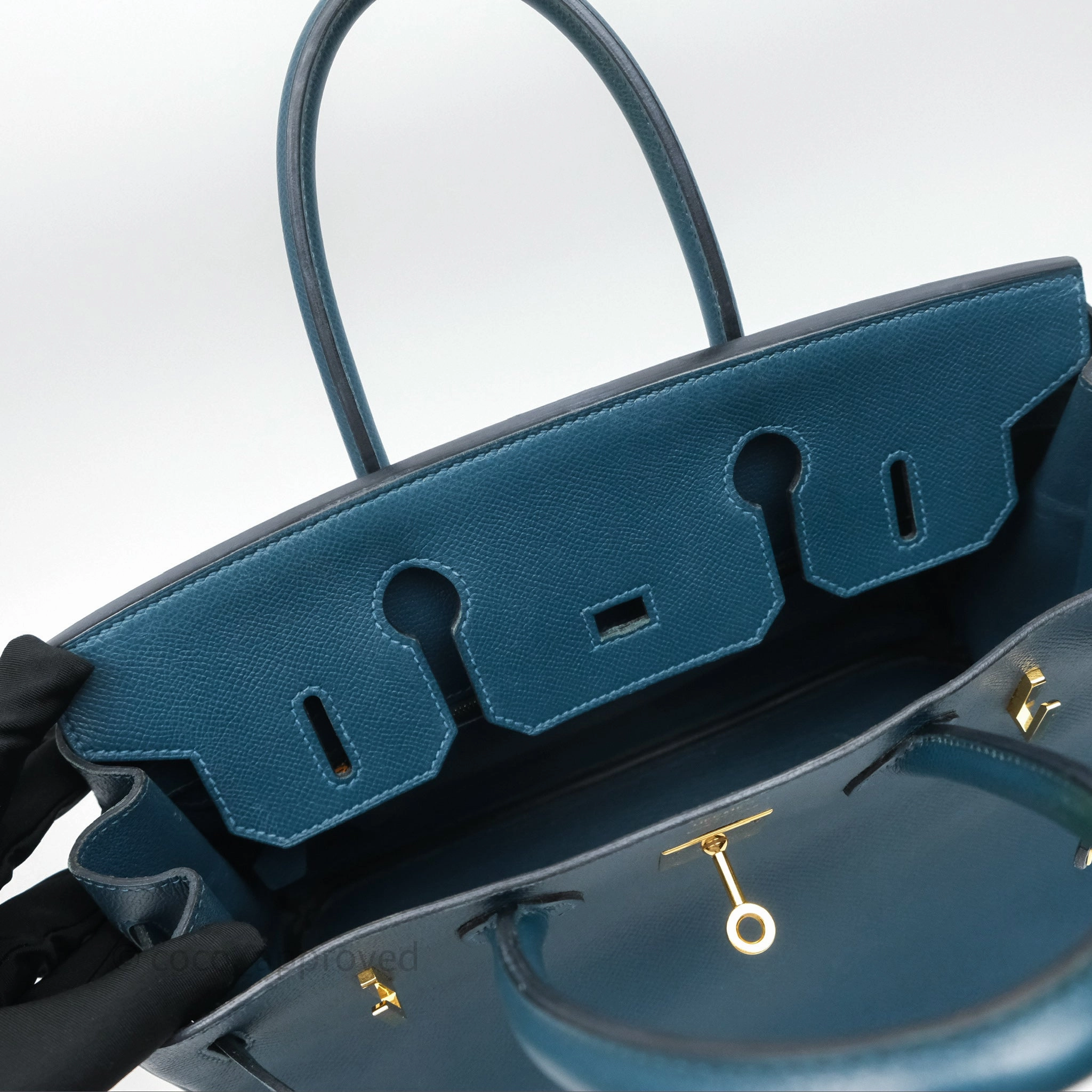 Herms Birkin 30 Retourne Bleu de Prusse 7P Epsom Gold Hardware