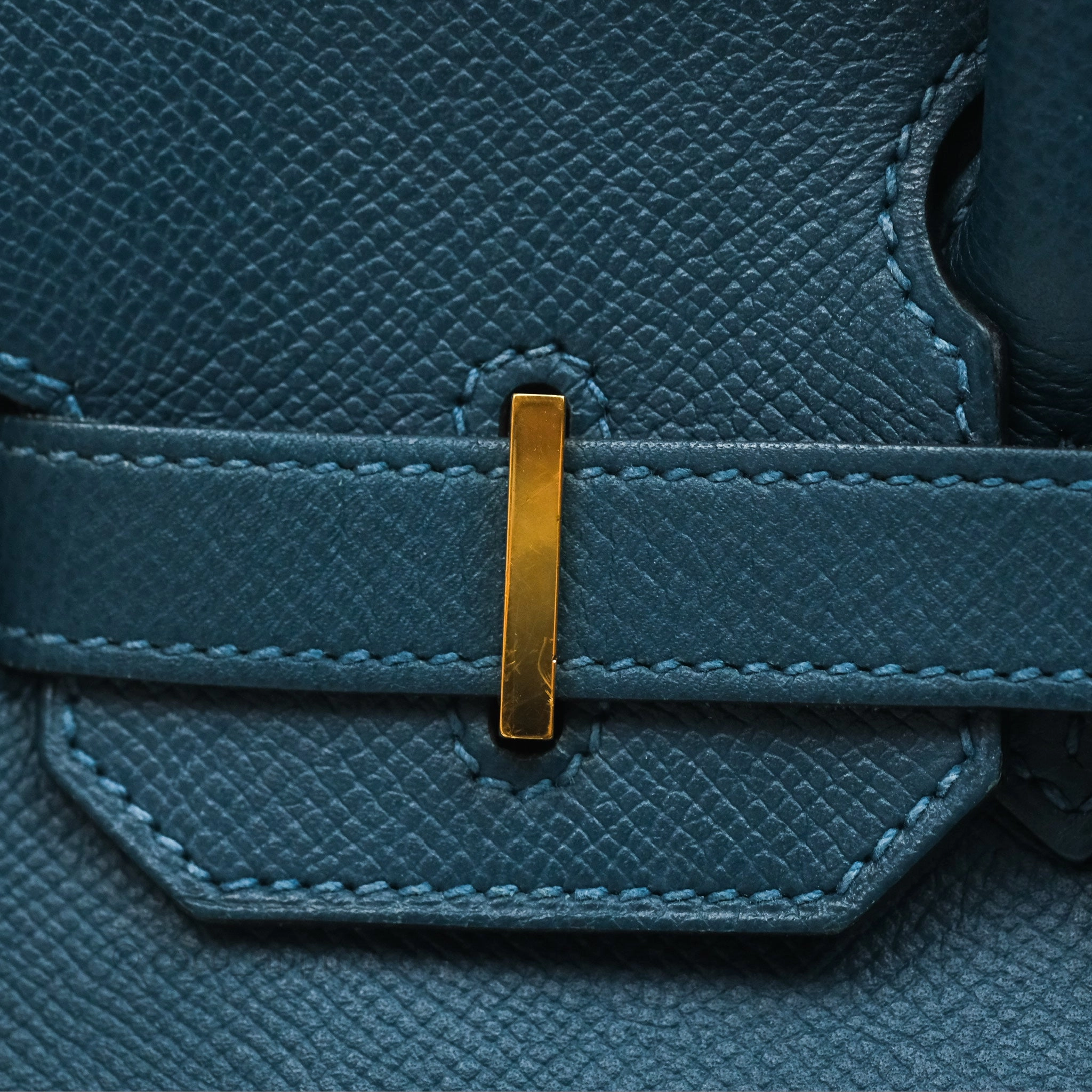 Herms Birkin 30 Retourne Bleu de Prusse 7P Epsom Gold Hardware
