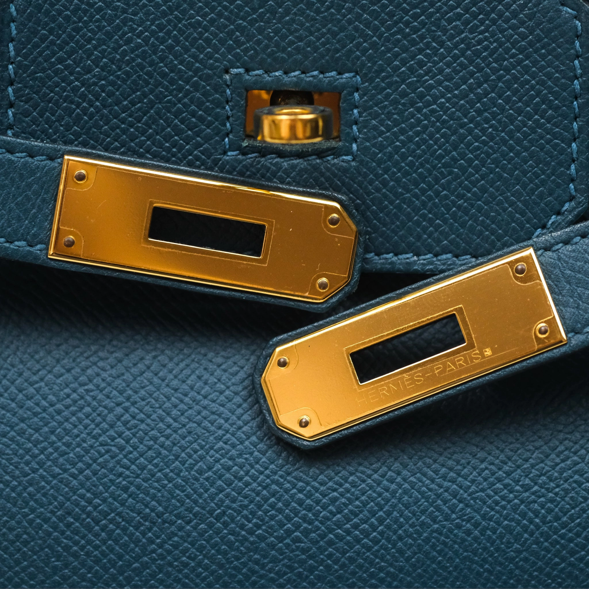 Herms Birkin 30 Retourne Bleu de Prusse 7P Epsom Gold Hardware