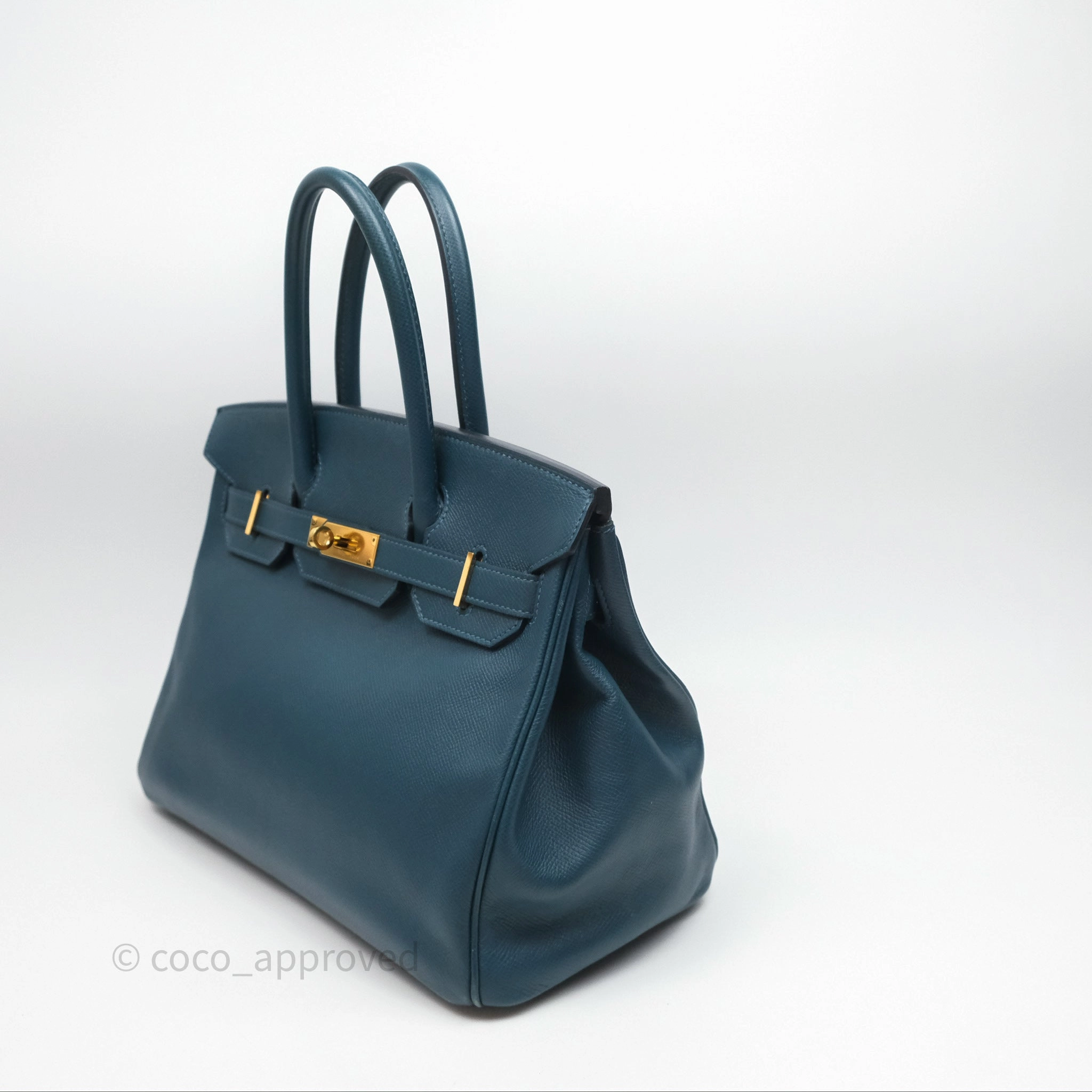 Herms Birkin 30 Retourne Bleu de Prusse 7P Epsom Gold Hardware