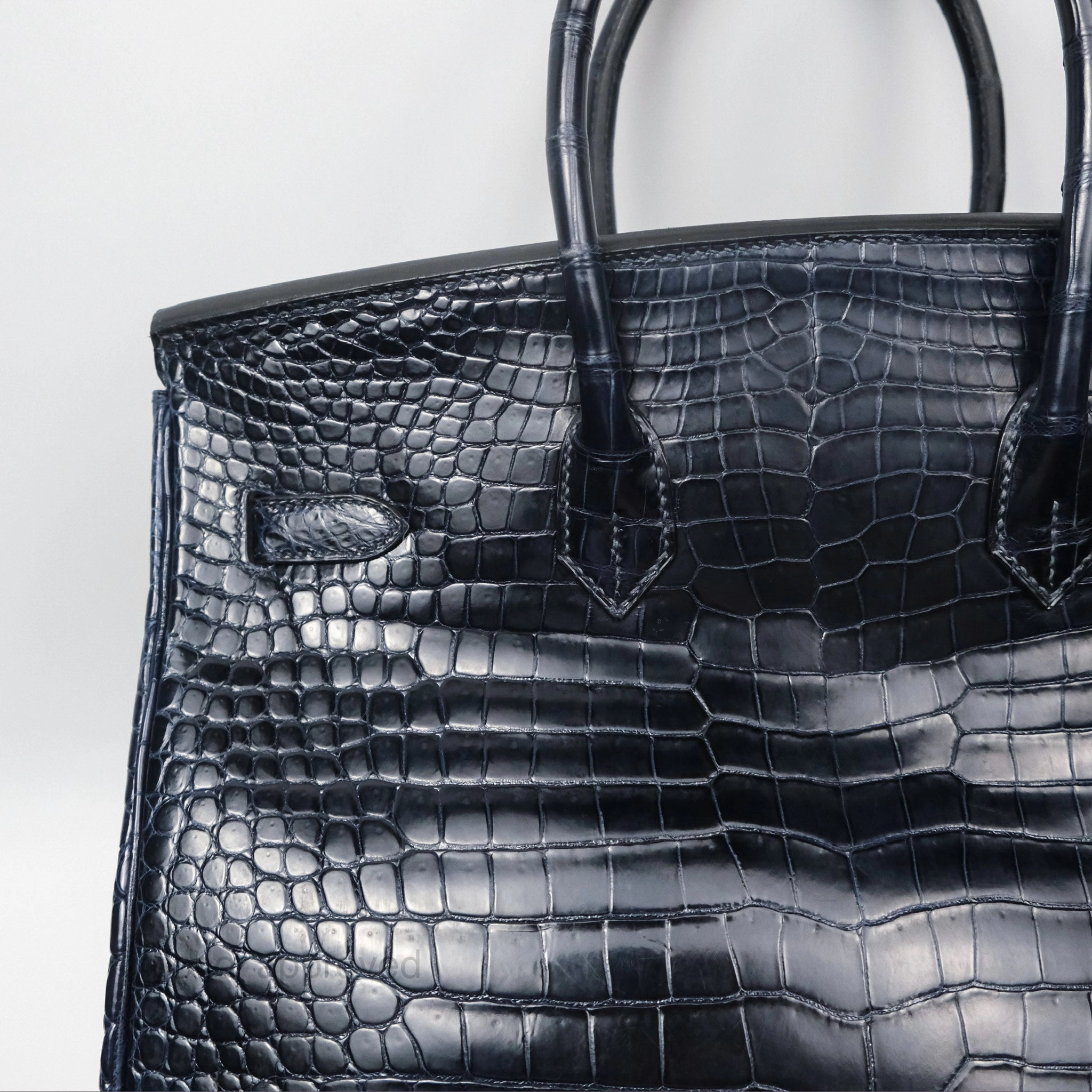 Herms Birkin 35 Porosus Marine 78 Palladium Hardware