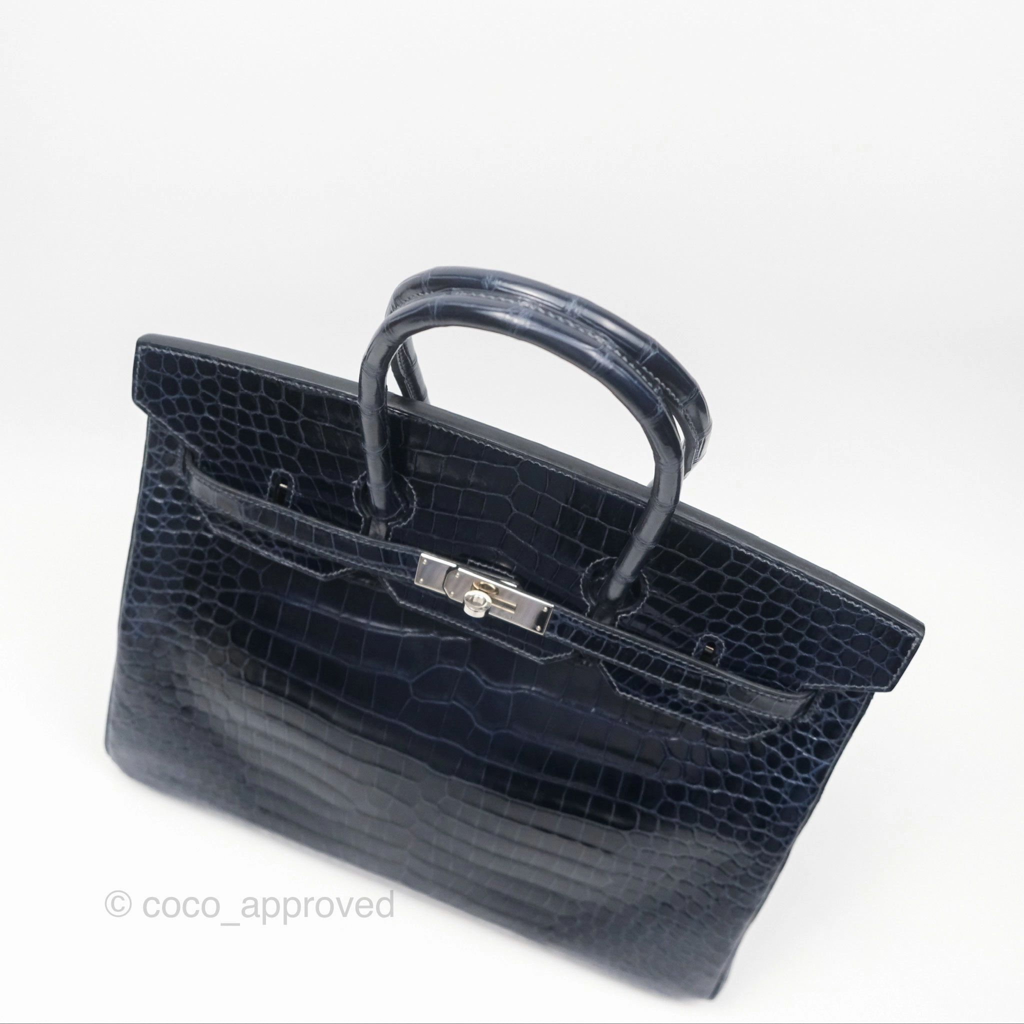 Herms Birkin 35 Porosus Marine 78 Palladium Hardware
