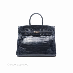 Herms Birkin 35 Porosus Marine 78 Palladium Hardware